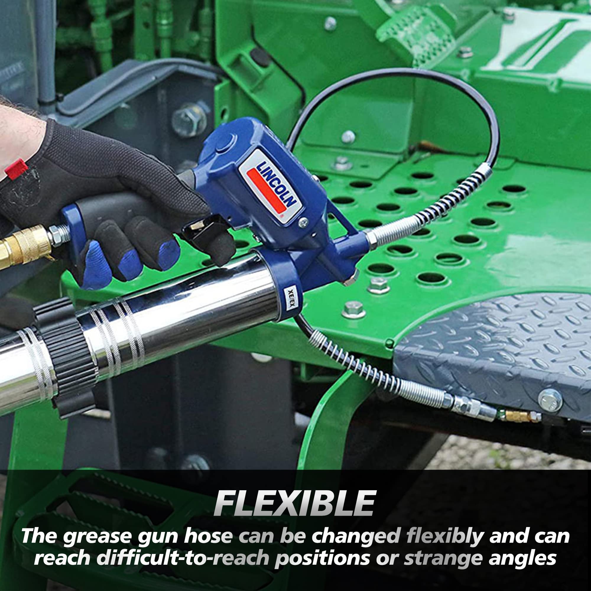 47in 4-Piece Grease Gun Hose Kit with Flexible Extension - Includes 4-Jaw Standard Couplers & 2 Sharp Nozzles (1/8