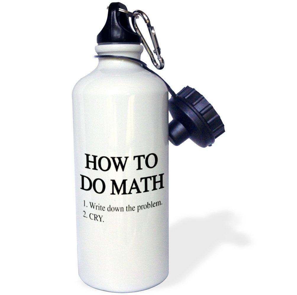 3dRose How To Do Math Sports Water Bottle - 21 oz Insulated Stainless Steel White Bottle for School, Gym & Outdoor Activities | Perfect for Students, Athletes & Math Lovers