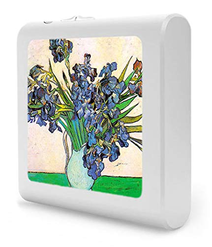 Dimmable LED Night Light with Auto On/Off Sensor, Adjustable Brightness & Warm White Light - Perfect for Bathroom, Hallway, Nursery & Bedroom - Van Gogh Irises Art Design - Ideal for Nighttime Safety & Décor