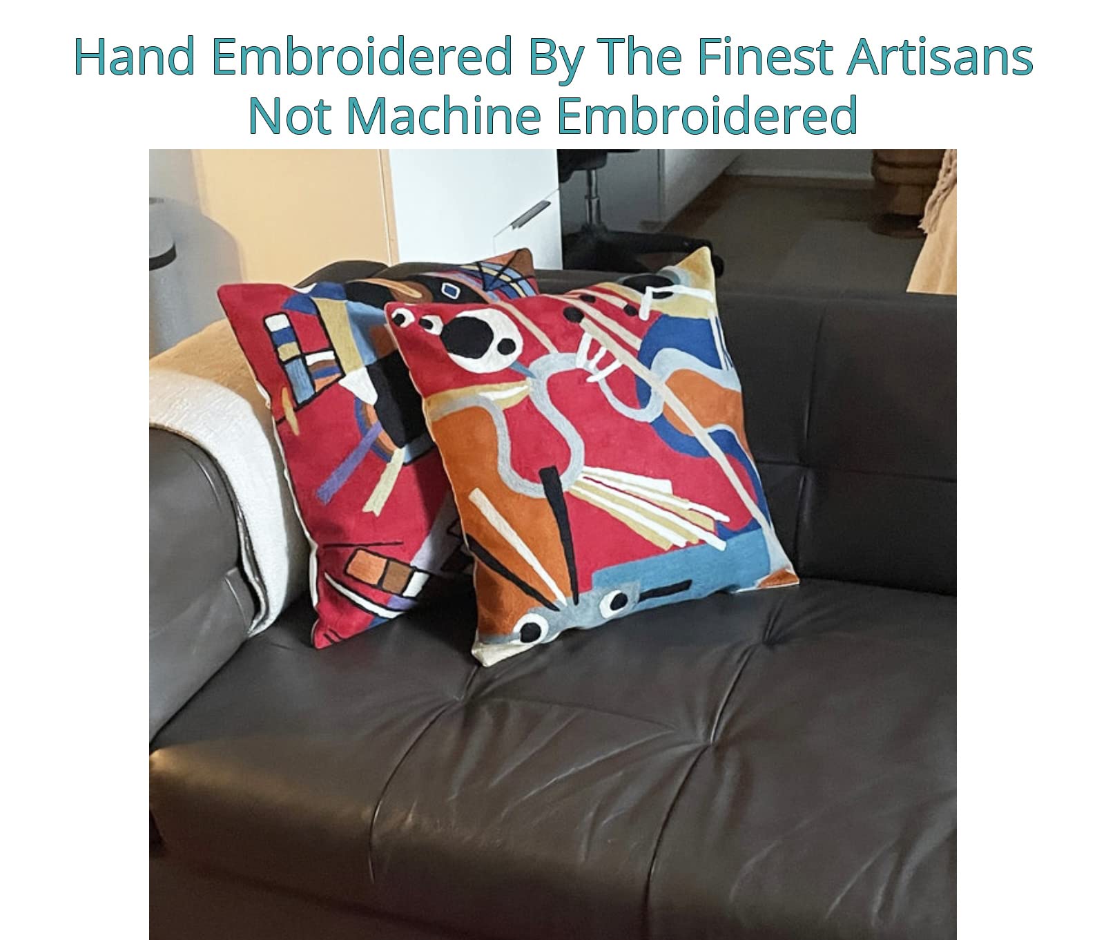 Kandinsky Modern Red Flow Abstract Couch Pillow Cover | Contemporary Handmade Wool Throw Pillow 18x18 | Mid Century Chair Cushion for Living Room, Bedroom & Outdoor Decor