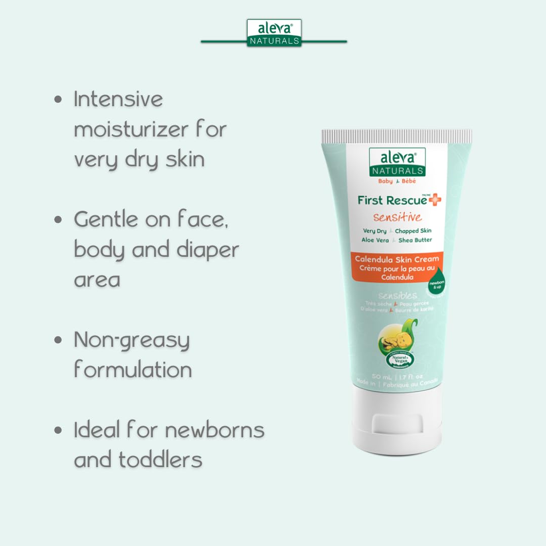 Aleva Naturals First Rescue Calendula Multipurpose Skin Cream - Vegan, Hypoallergenic Moisturizer for Dry Skin on Face, Body & Diaper Area - Plant-Based, Natural Skincare - Mega Pack (6x50ml) | Perfect for Babies, Sensitive Skin & Daily Hydration