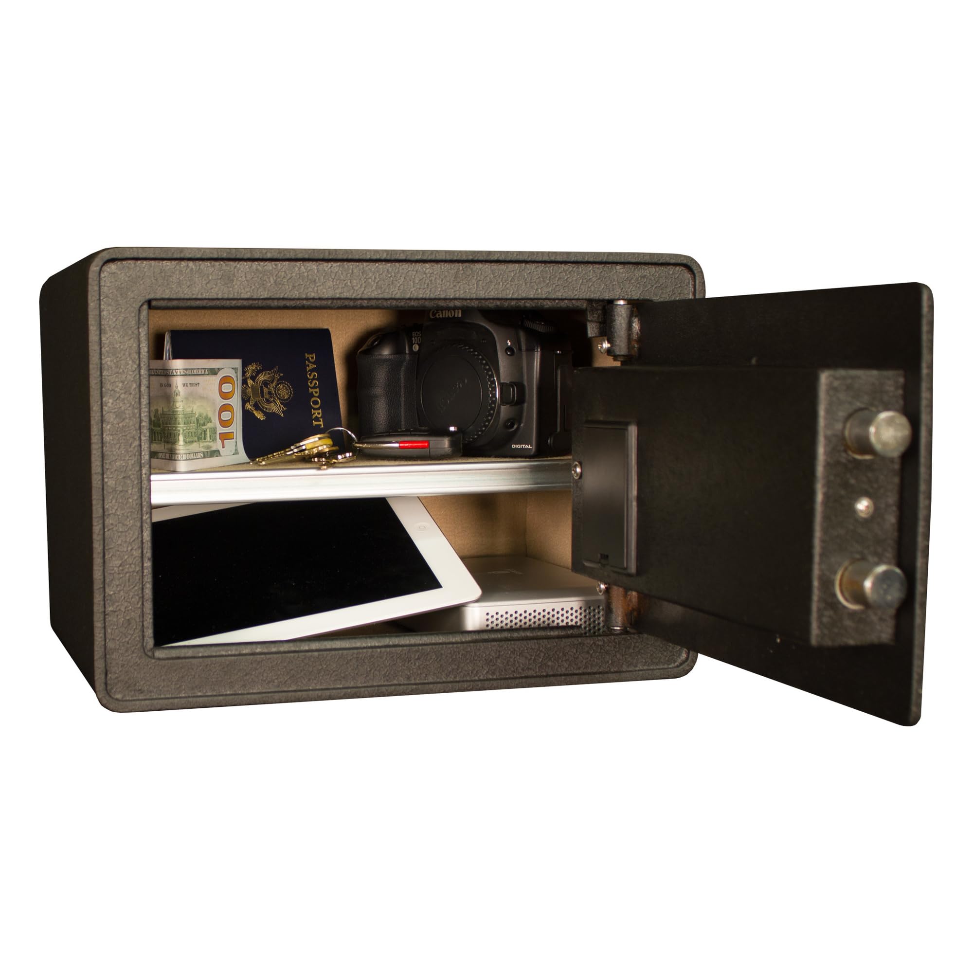 Biometric & Keyed Security Safe - 10x10x14.1 Inches Fireproof Home Safe for Cash, Jewelry, Documents - Black Digital Lock Box for Bedroom, Office & Travel Use