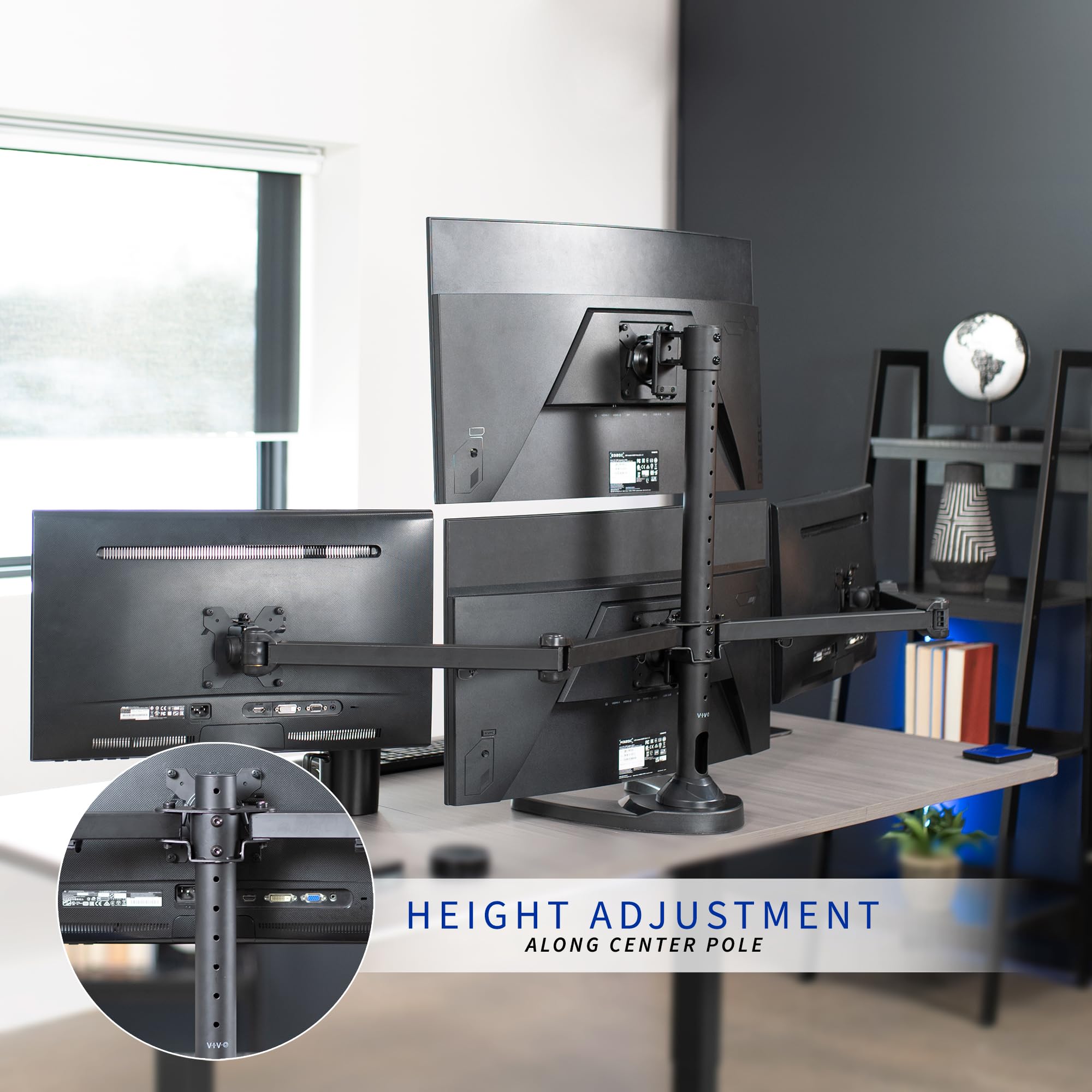 VIVO Steel Quad Monitor Stand for 13 to 32 Inch LED LCD Screens - Heavy Duty Freestanding Mount with 3+1 Fully Adjustable Arms, Holds 4 Computer Monitors STAND-V104F - Perfect for Multi-Screen Gaming, Office Workstations & Trading Setups