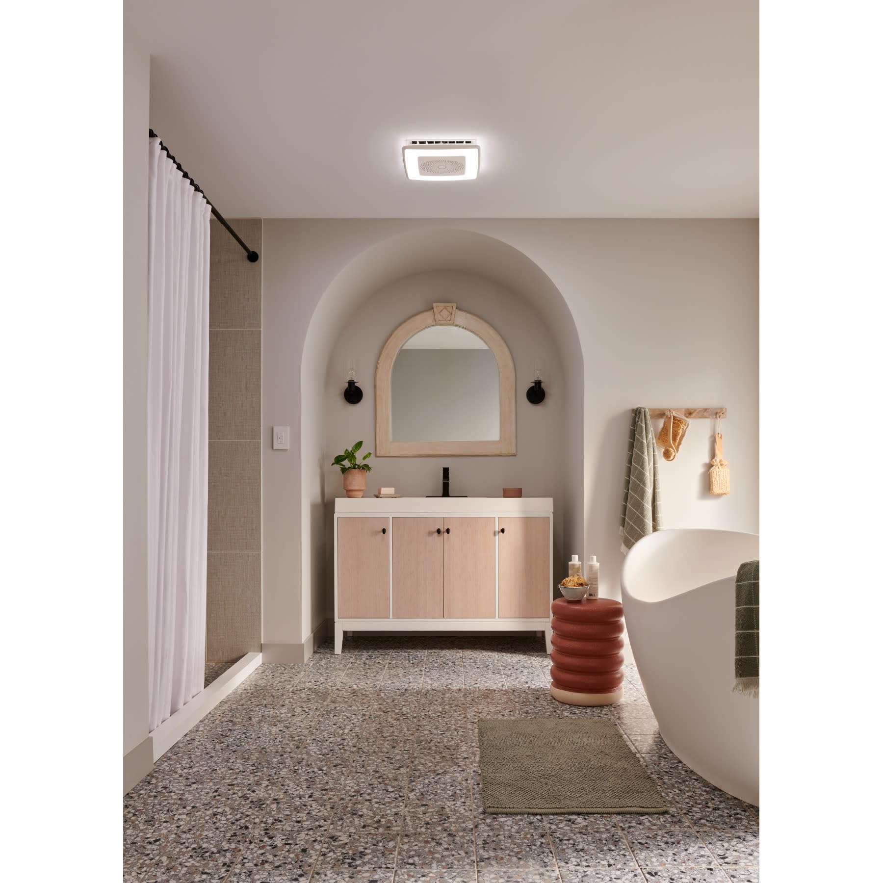 Broan-NuTone VC110CCT Sensonic Smart Exhaust Fan with Alexa Voice Control, Dimmable LED Light, Bluetooth Speakers, 110 CFM, White, 13.25x13.25x5.75 Inches – Perfect for Bathrooms and Kitchens