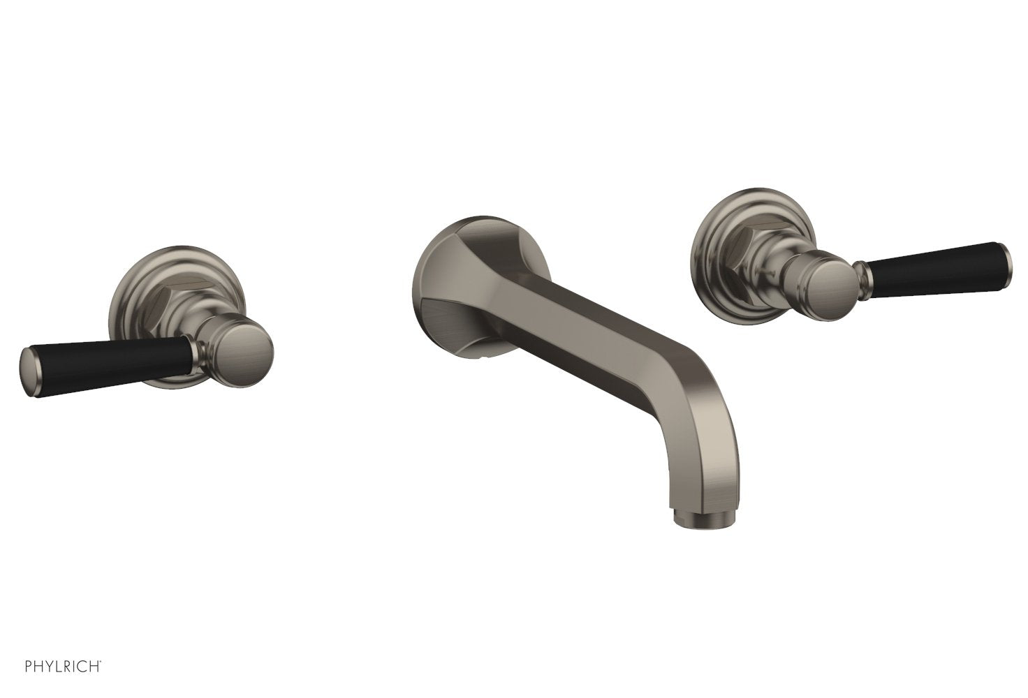 HEX TRADITIONAL Wall Mount Bathroom Faucet Set - Satin Black Lever Handles for Lavatory Sink - 12