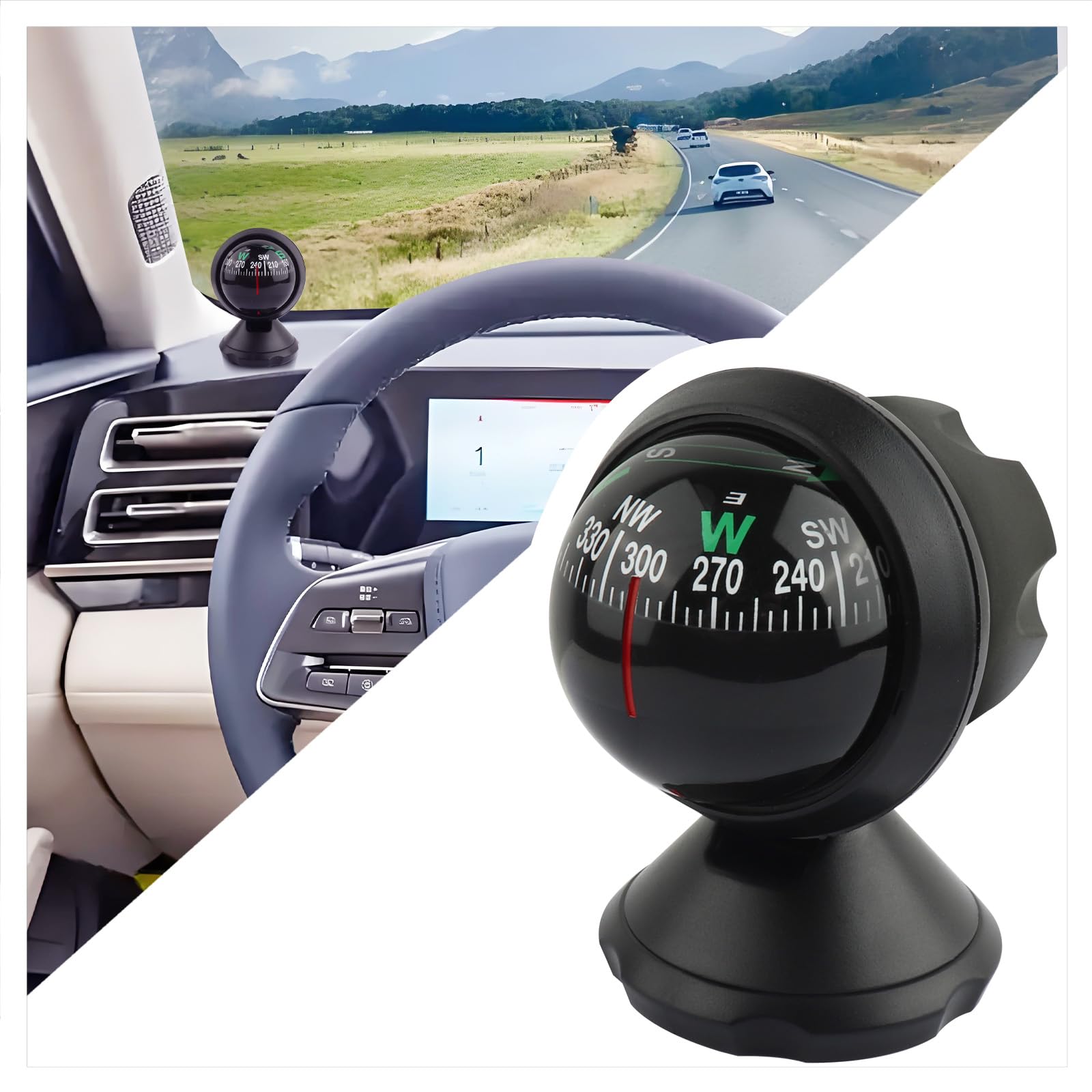 Universal Car Compass with Adjustable Bottom Stick & Night Vision - Dashboard Navigation Compass for Cars, Trucks, SUVs & Boats | Perfect for Road Trips, Off-Road Adventures & Marine Navigation