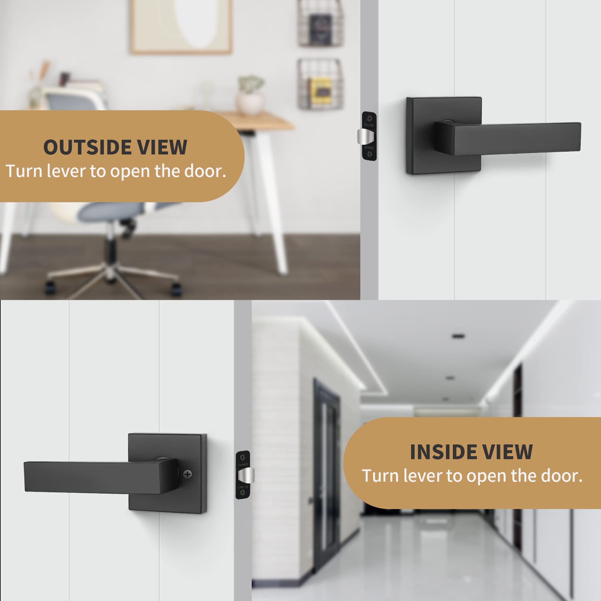 Heavy Duty Square Door Lever - No Key Lock for Closet & Hallway