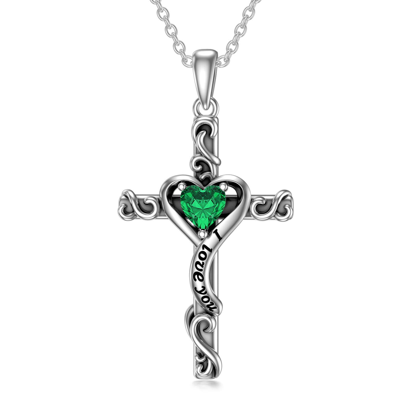TOUPOP 925 Sterling Silver Birthstone Cross Necklace for Women - Heart Pendant with 