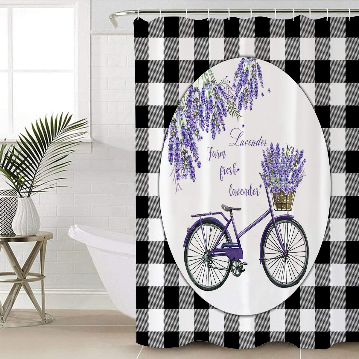 Farm Fresh Lavender Shower Curtain with Bicycle Design - Rustproof Metal Grommets, 72x78 Inches Bathroom Decor for Showers & Bathtubs - Perfect for Farmhouse, Cottage or Vintage Style Bathrooms