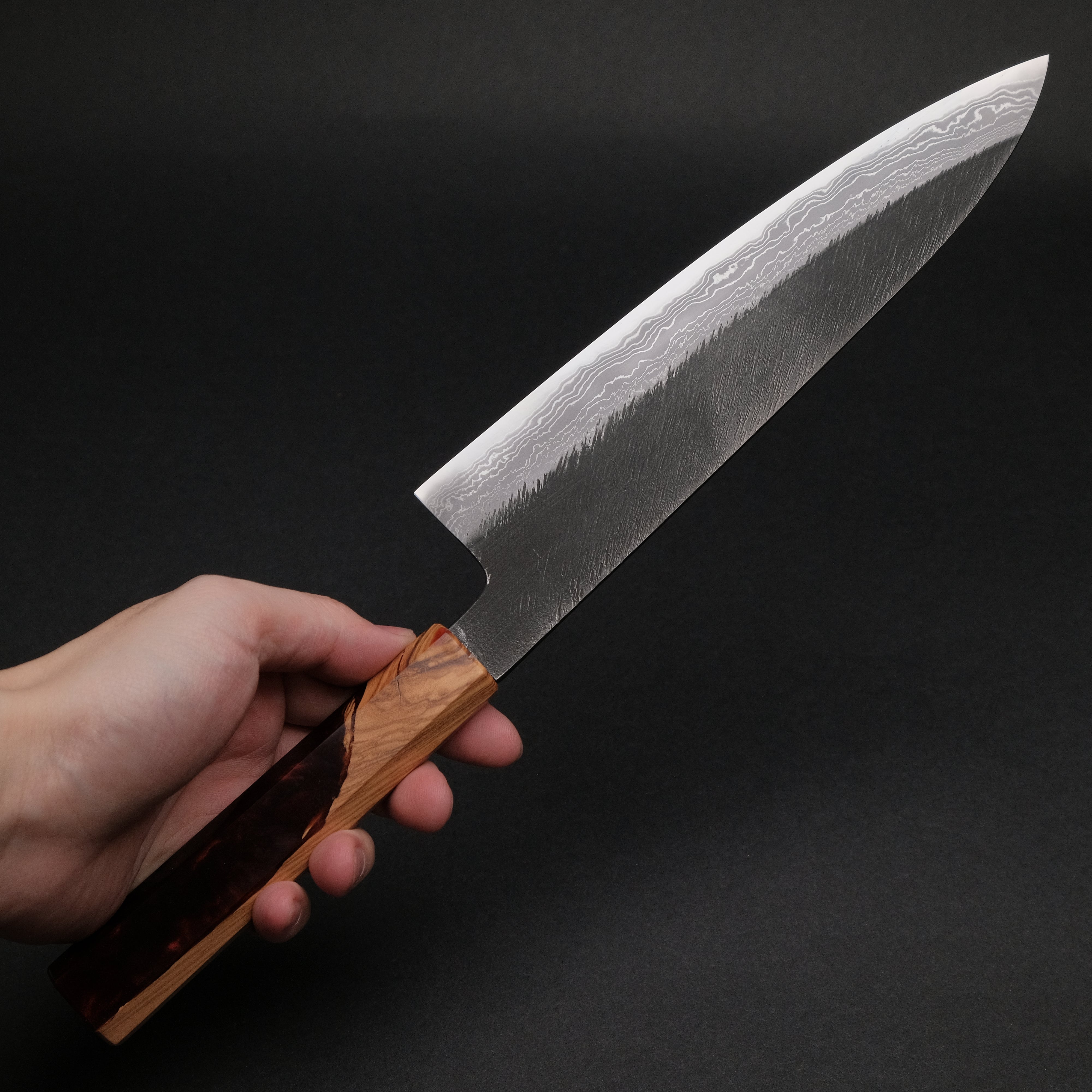 Ajikataya White #2 Matsuba Damascus Gyuto 210mm Japanese Chef Knife with Olive Wood & Resin Handle - Premium Kitchen Knife for Sushi, Meat Cutting & Professional Cooking (#11)