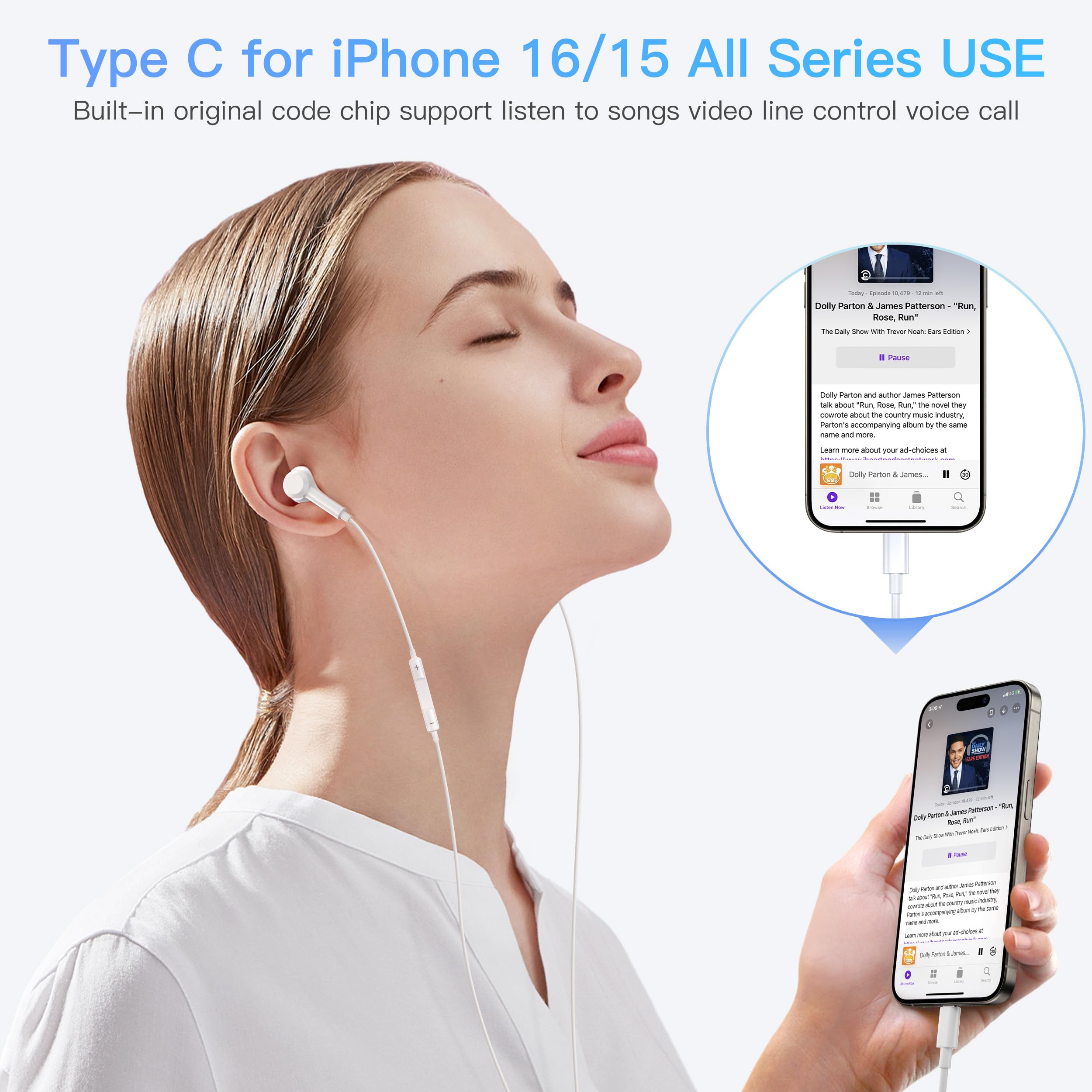MFi Certified USB C Wired Headphones for iPhone 16 Pro Max/16 Pro/16 Plus/15 - HiFi Stereo Earbuds with Mic & Volume Control - Perfect for Music, Gaming & Video Calls on iPhone & iPad Pro