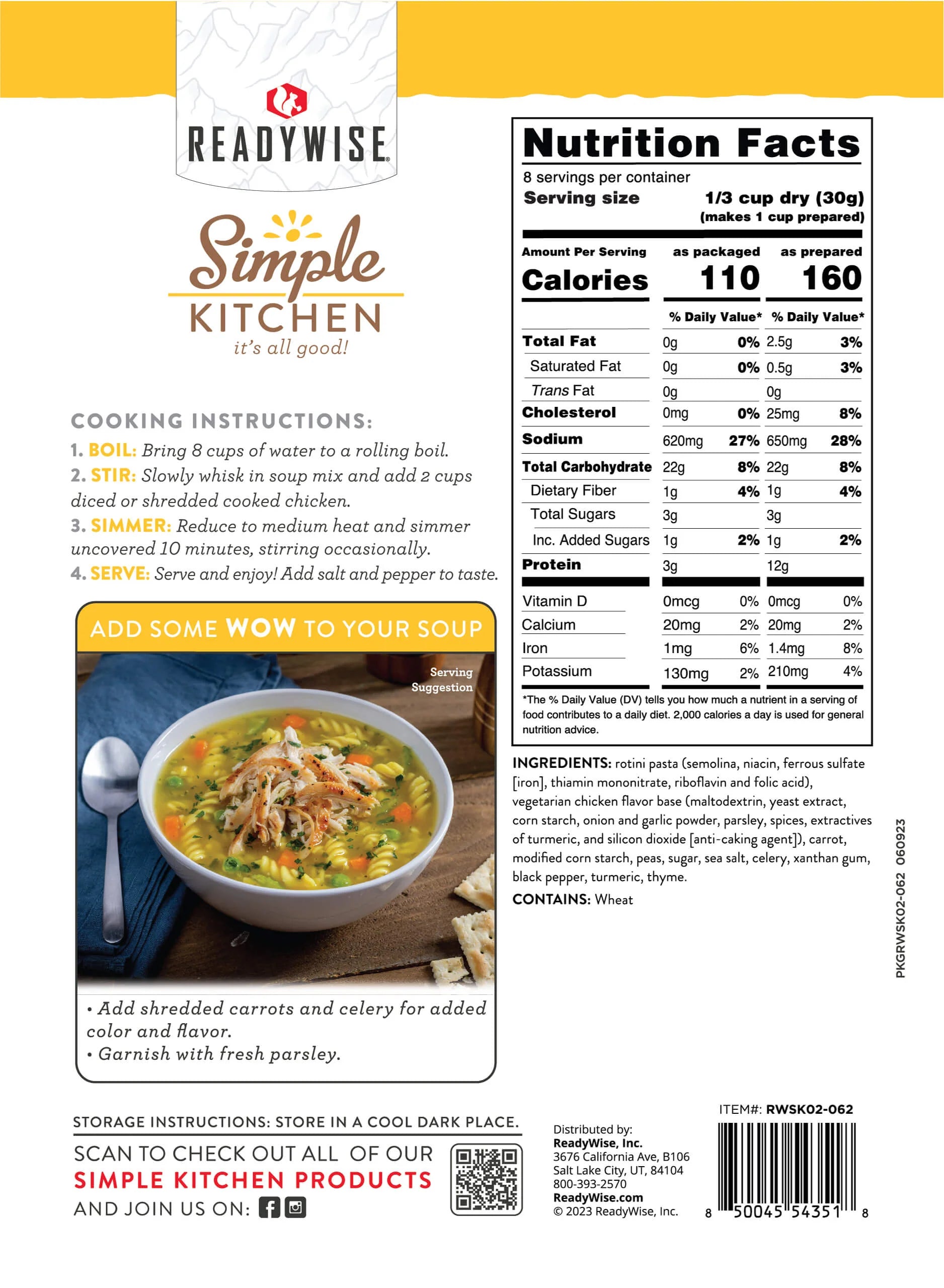 ReadyWise 6-Pack Chicken Flavored Noodle Soup Mix - 8 Servings per Pack | Emergency Food Supply, Camping Meals & Quick Easy Dinner Solution