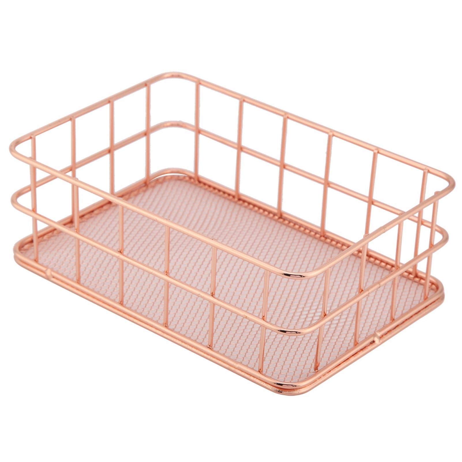 Rose Gold Iron Storage Basket - Organizer for Desktop & Workspace Decor