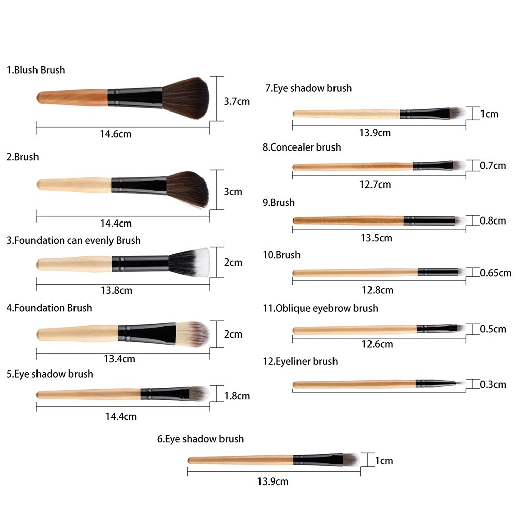 12-Piece Natural Wood Professional Makeup Brush Set - Eyeshadow, Kabuki, Foundation Brushes with Leopard Print Pouch - Perfect for Travel & Everyday Makeup Application