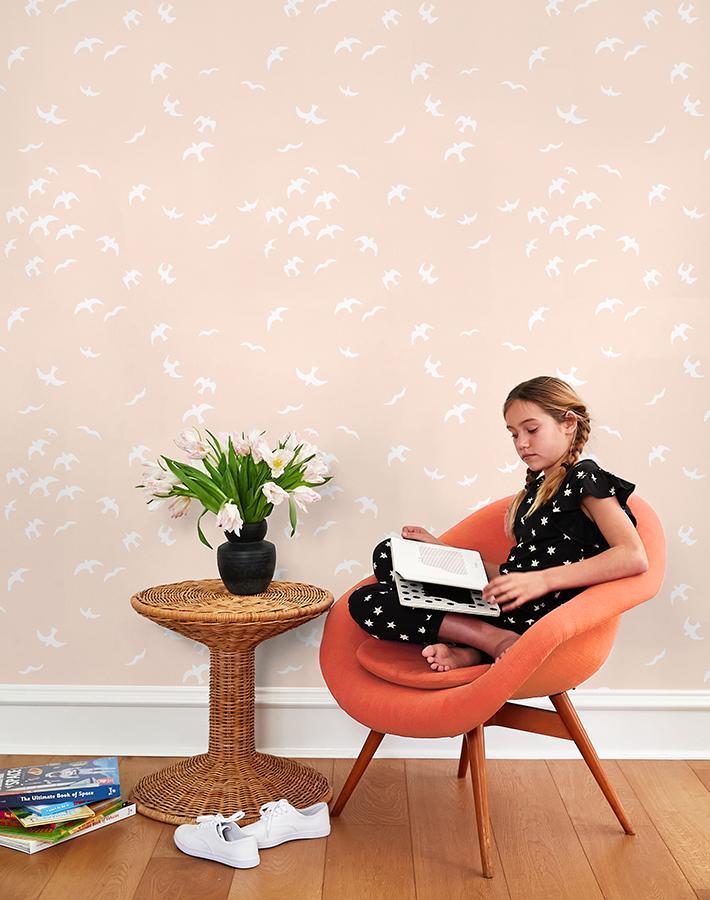Gulls Wallpaper by Tea Collection - Peach Floral Design for Nursery, Bedroom & Home Decor | Peel & Stick Removable Wallpaper