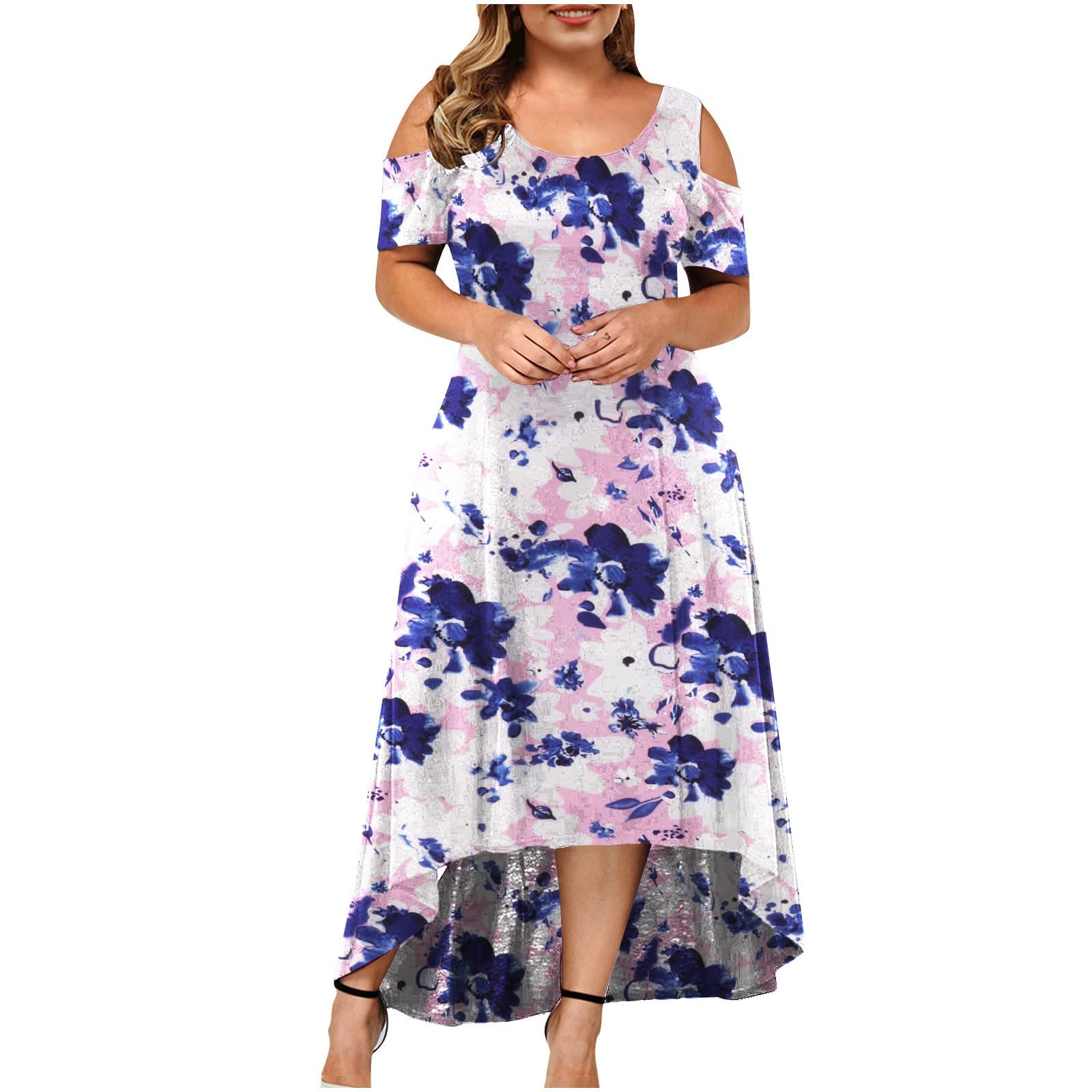 Elegant Plus Size Maxi Dresses for Women - Black Lace Cold Shoulder Cocktail Dress with Short Sleeves & Crewneck | Perfect for Wedding Guest, Evening Party & Special Occasions