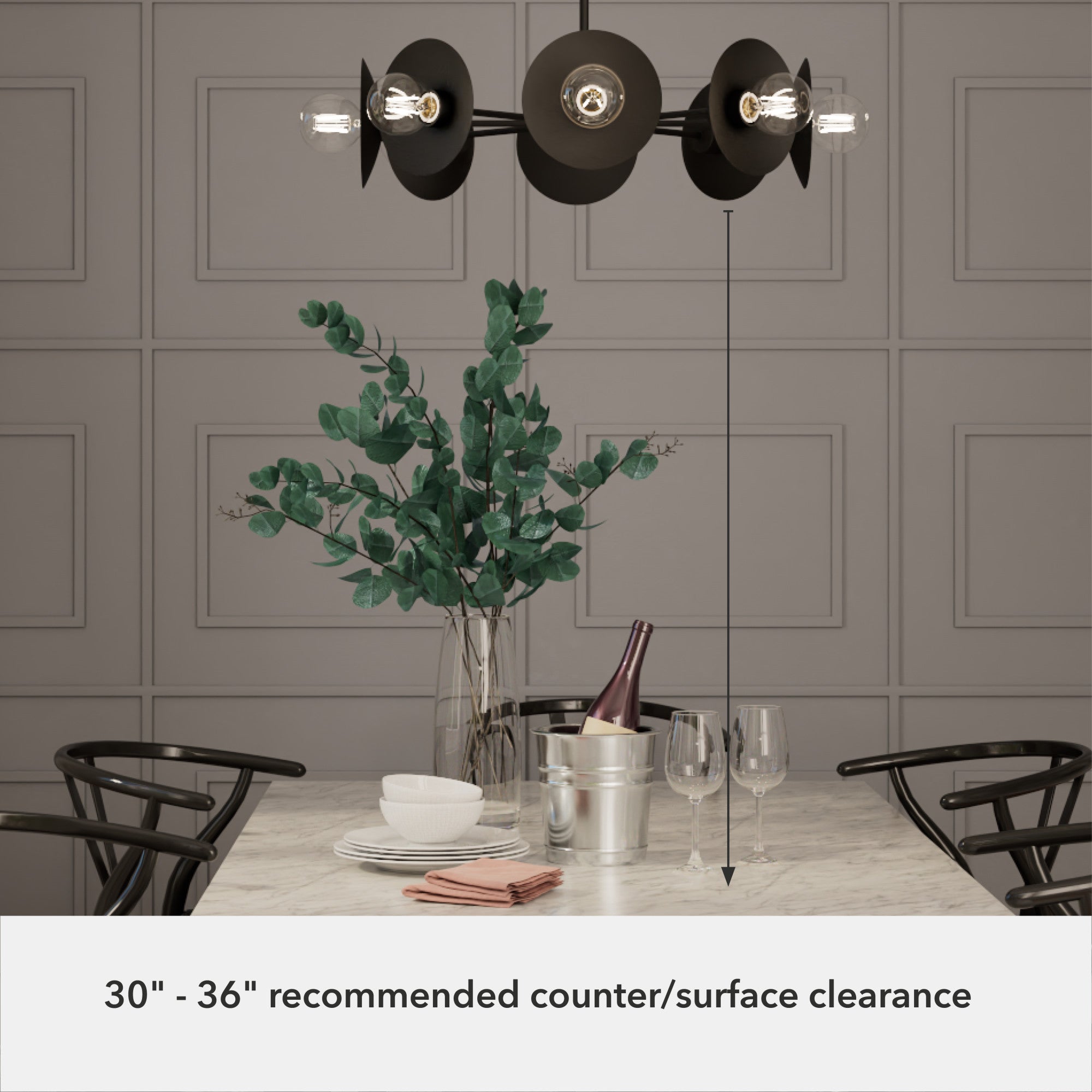 Hunter Fernando 8-Light Matte Black Chandelier Ceiling Fixture - Jasmine Roth Collection | Modern Farmhouse Lighting for Dining Room, Living Room & Bedroom