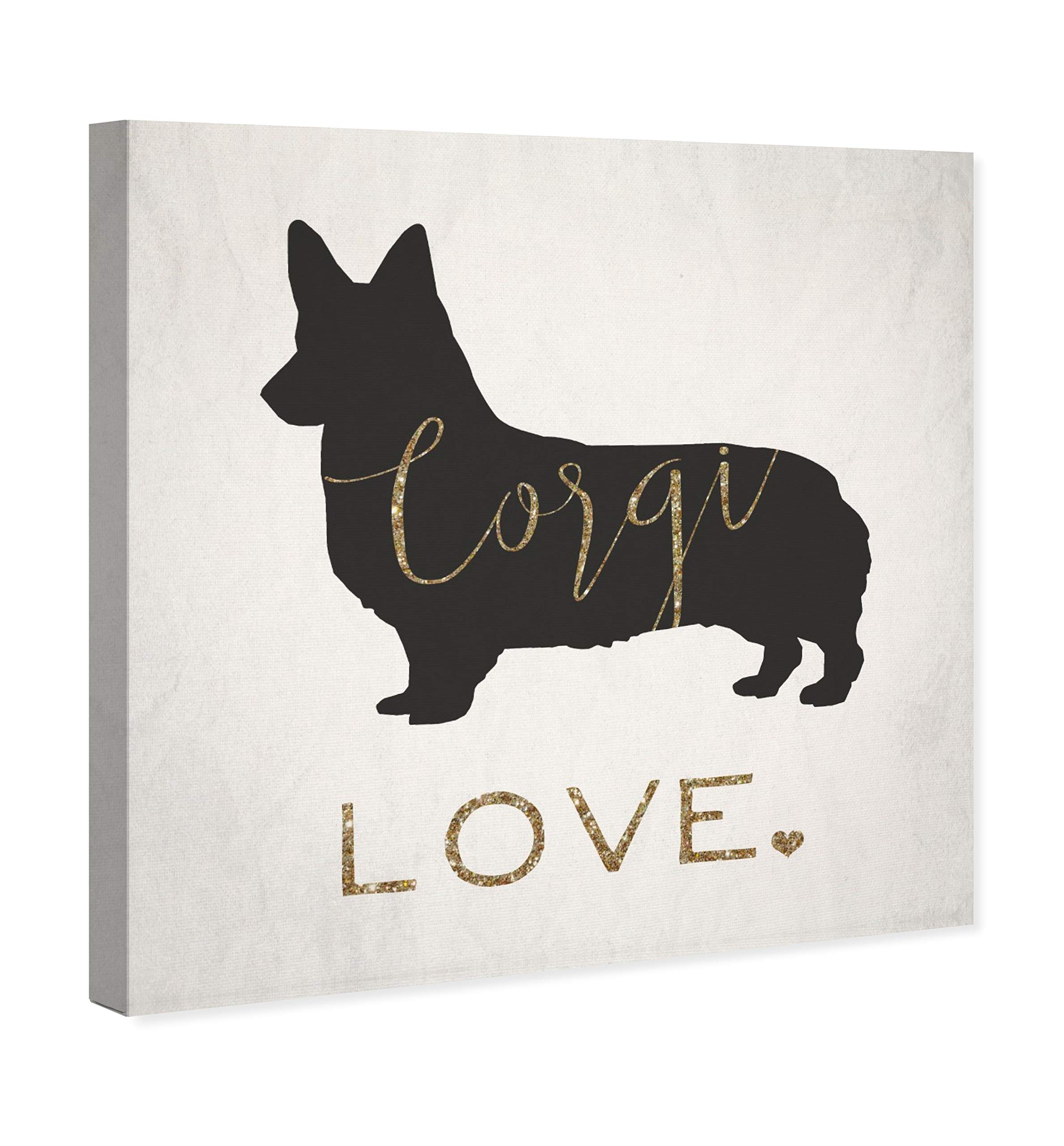 Oliver Gal Artist Co. 'Corgi Love' Animal Wall Art Canvas Print - 16x16 Inches Gold & Black Modern Home Decor - Perfect for Living Room, Bedroom, Nursery & Office Wall Decor