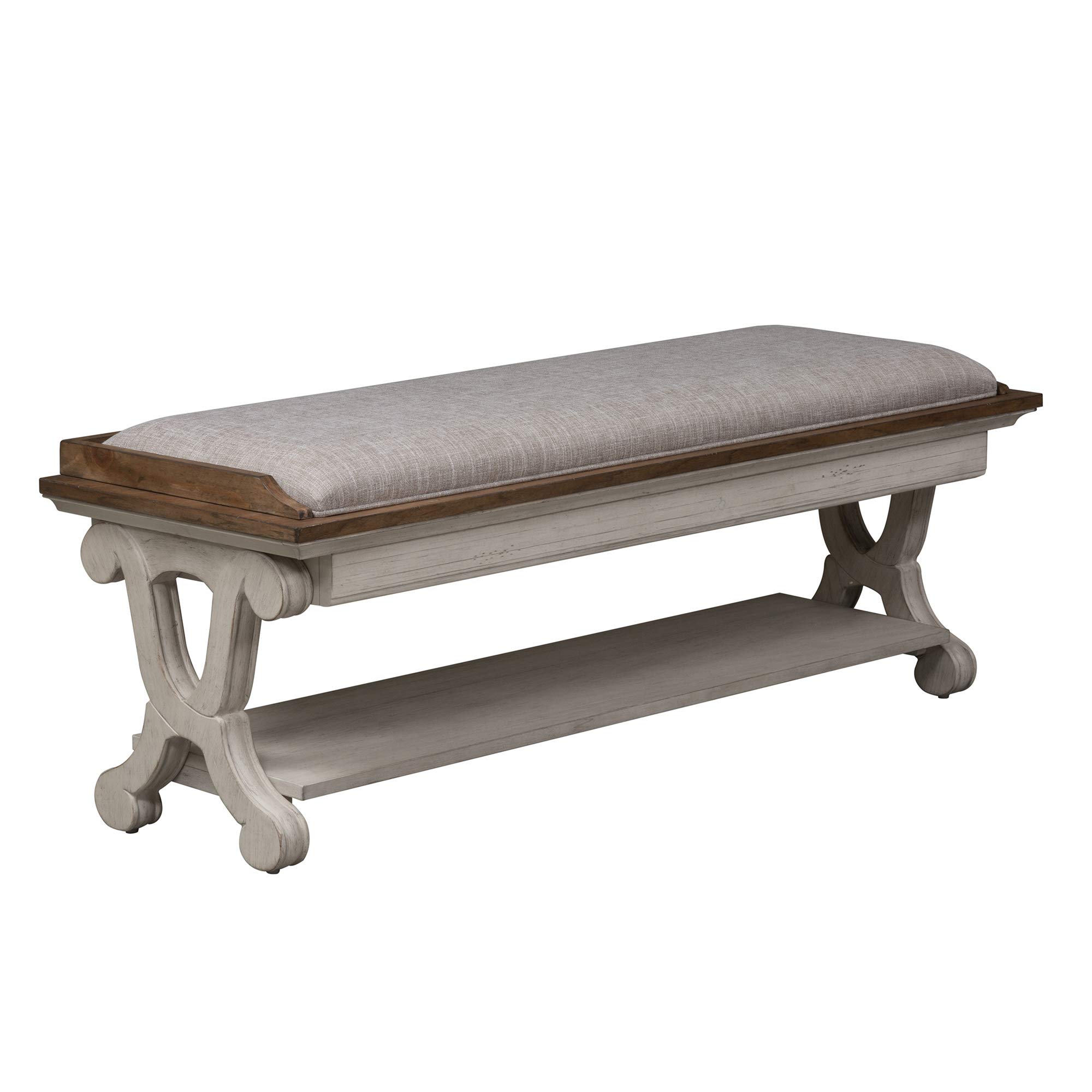 Liberty Furniture Industries White Upholstered Bed Bench with Storage - Perfect for Bedroom Seating, Footrest, and Extra Storage Space
