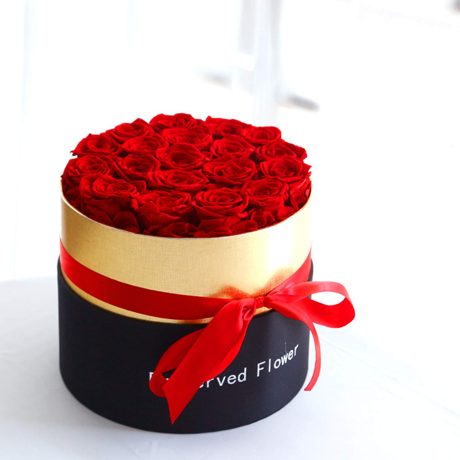 TGone 19 Eternal Artificial Roses Bouquet in Round Gift Box - Long Lasting Valentine's Day, Anniversary, Mother's Day, Birthday, Wedding & Christmas Decor - Perfect Romantic Gift for Her, Home Decor & Special Occasions