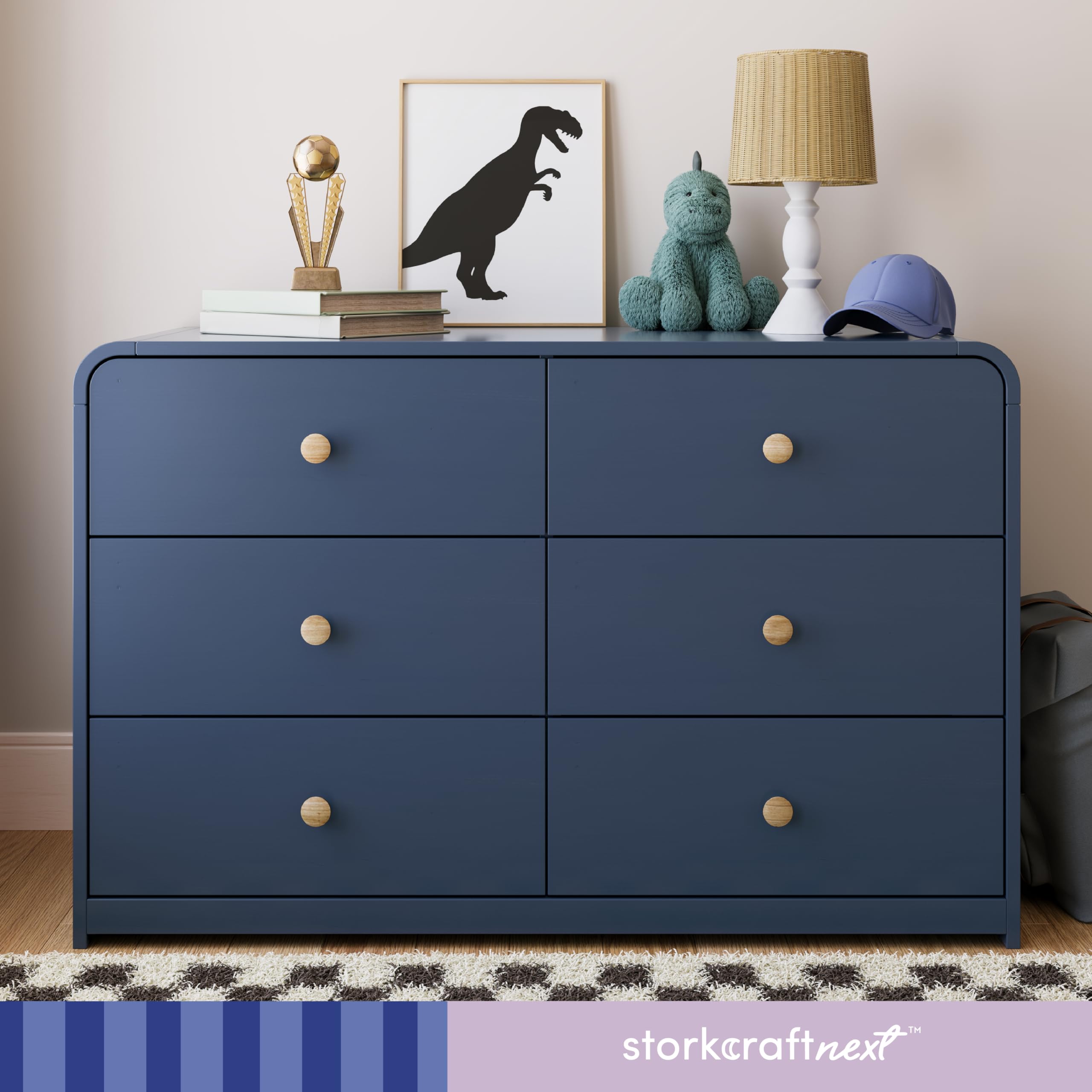 Storkcraft Santos 6-Drawer Dresser in Midnight Blue - Nursery Dresser for Kids with Storage Organizer | Perfect for Baby Room Organization & Child's Bedroom Storage