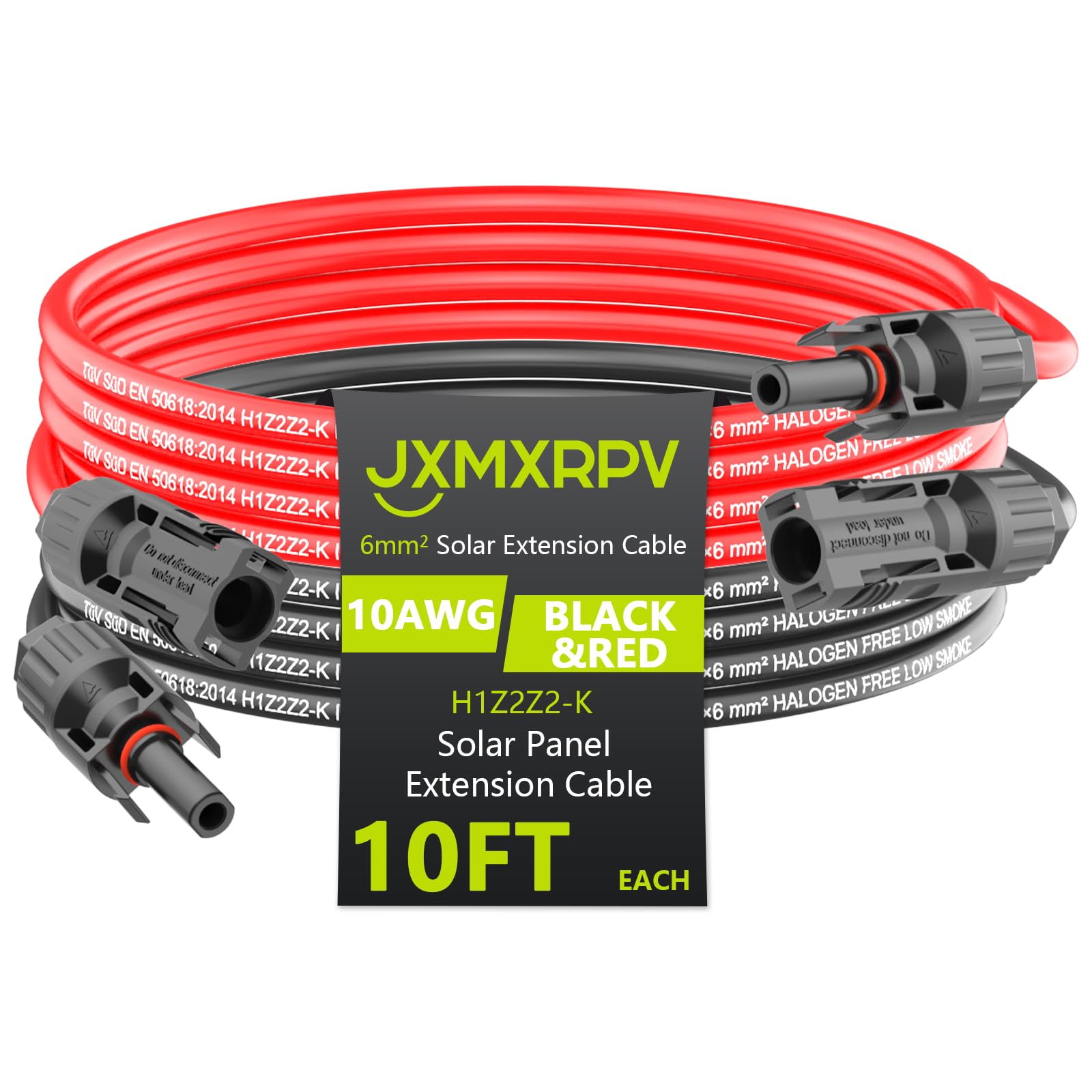 10Ft 10AWG Solar Panel Extension Cable with Tool-Free MC4 Connectors - IP68 Waterproof PV Wire for Home, RV & Boat Solar Systems - Perfect for Outdoor Solar Panel Installations and Off-Grid Power Setups