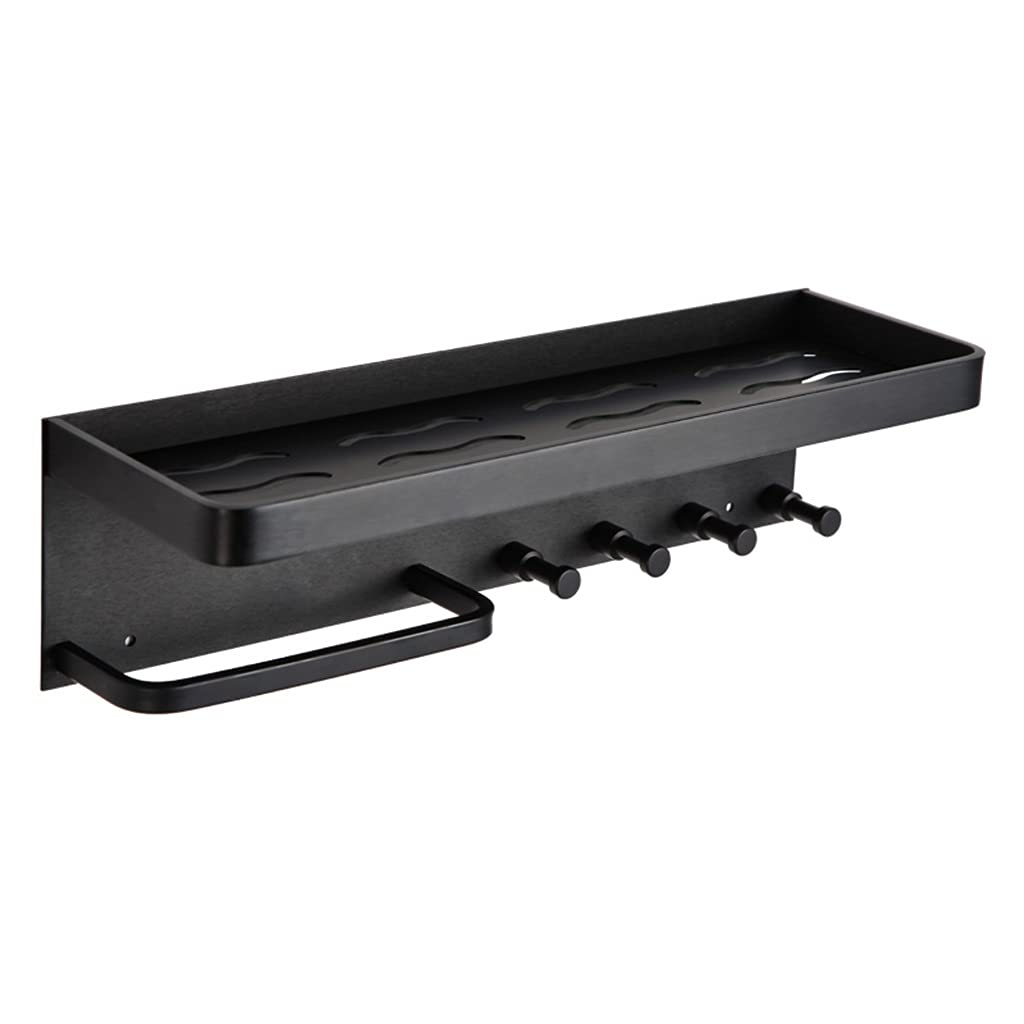 Black Aluminum Bathroom Shelf - Space Saving Toilet Storage Organizer for Cosmetics, Kitchen Supplies (44x13.5x12.5cm) - Easy Perforation Installation - Perfect for Small Bathrooms, Vanities & Kitchen Countertops