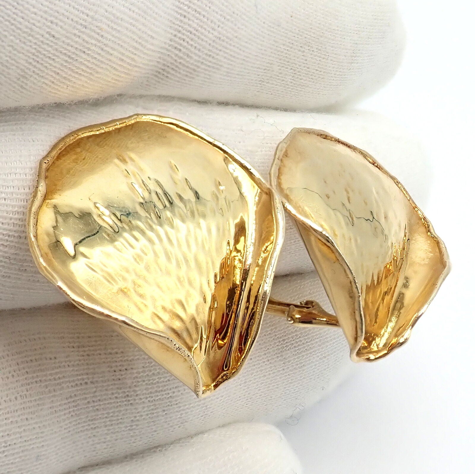Authentic Tiffany & Co Angela Cummings 18k Yellow Gold Rose Petal Earrings Vintage 1979 - Elegant Jewelry for Weddings, Anniversaries & Special Occasions