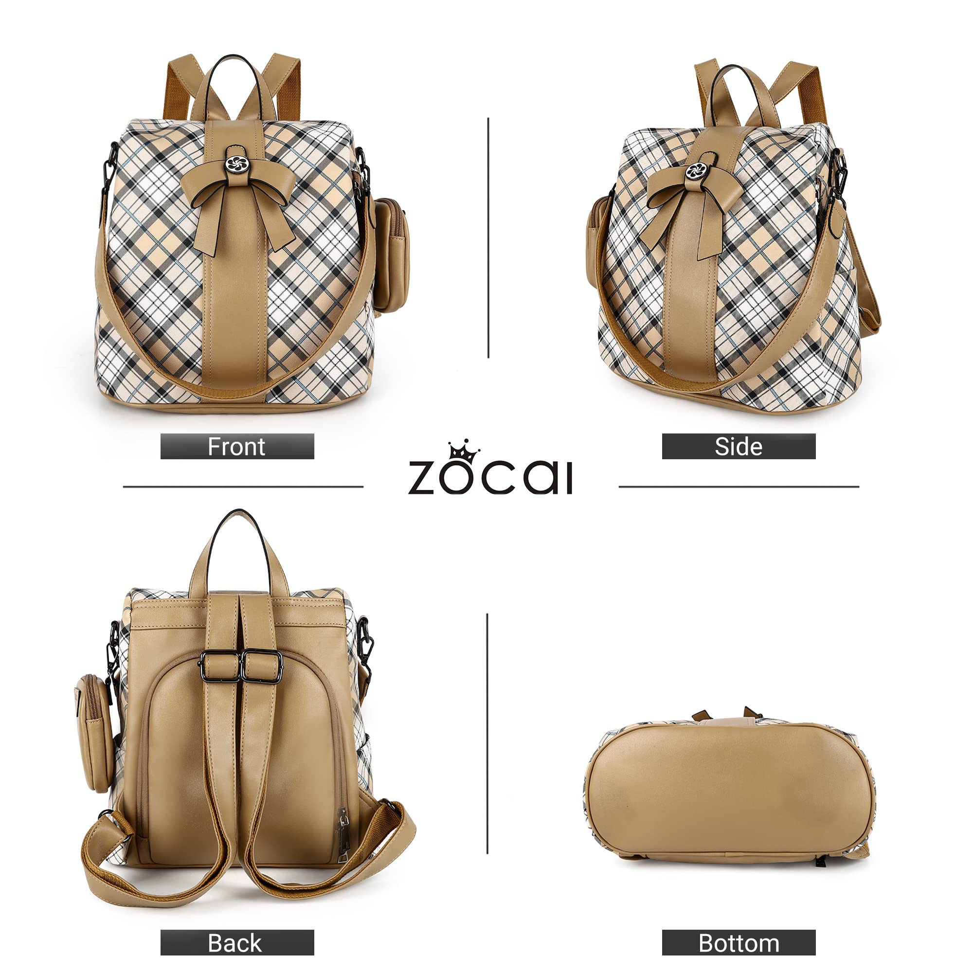 ZOCAI Women's Fashion PU Leather Backpack Purse - Anti-Theft Shoulder Bag & Satchel Daypack for Work, Travel & Daily Use