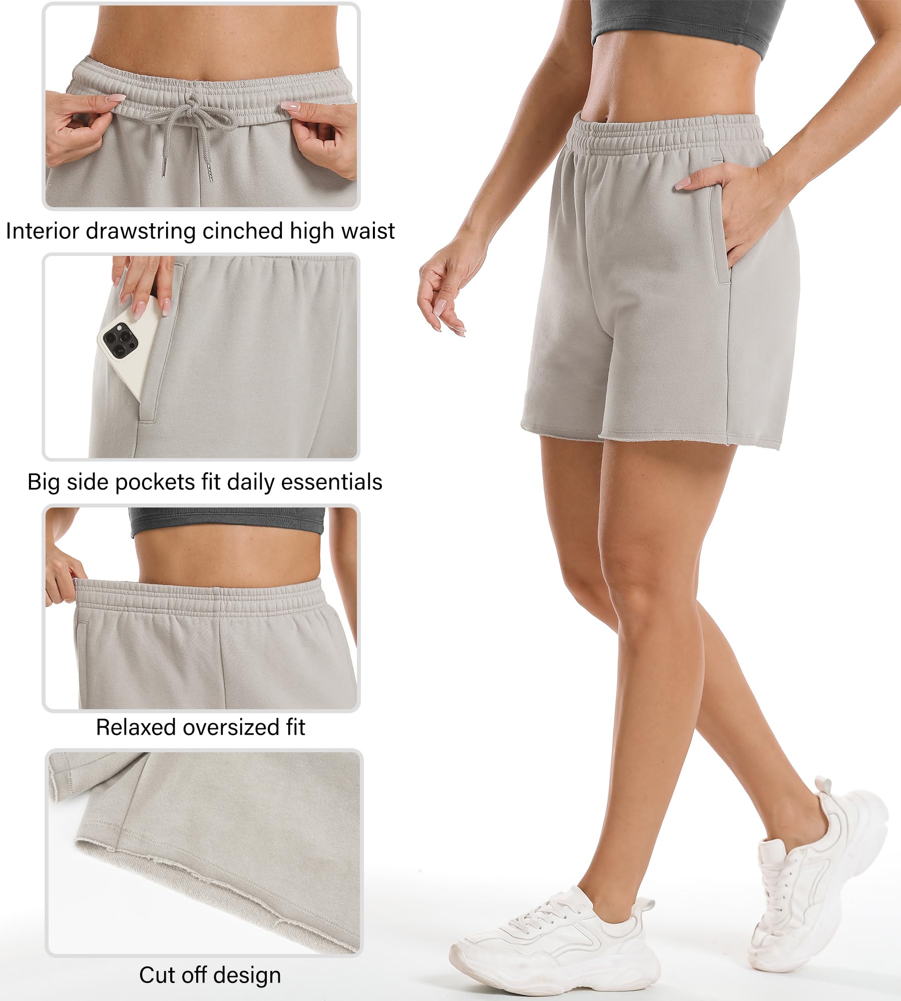 Stelle Women's High Waisted Sweat Shorts - Soft Cotton Casual Drawstring Lounge Shorts with Pockets for Workout, Yoga & Home Relaxation