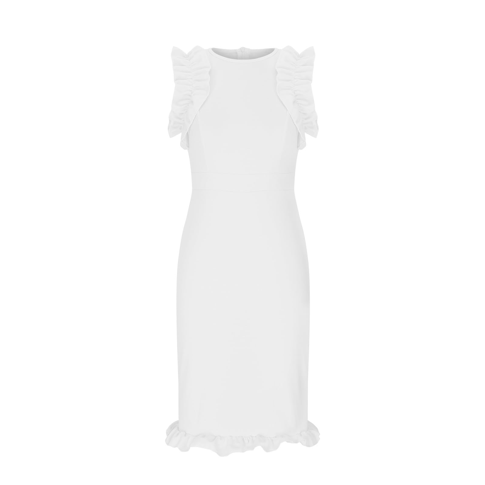 Elegant Plus Size Women's Office Dress - Long Sleeveless Ruffle Pencil Midi Dress for Wedding Guest, Formal Party & Business Attire | Perfect for Work, Cocktail Events & Special Occasions
