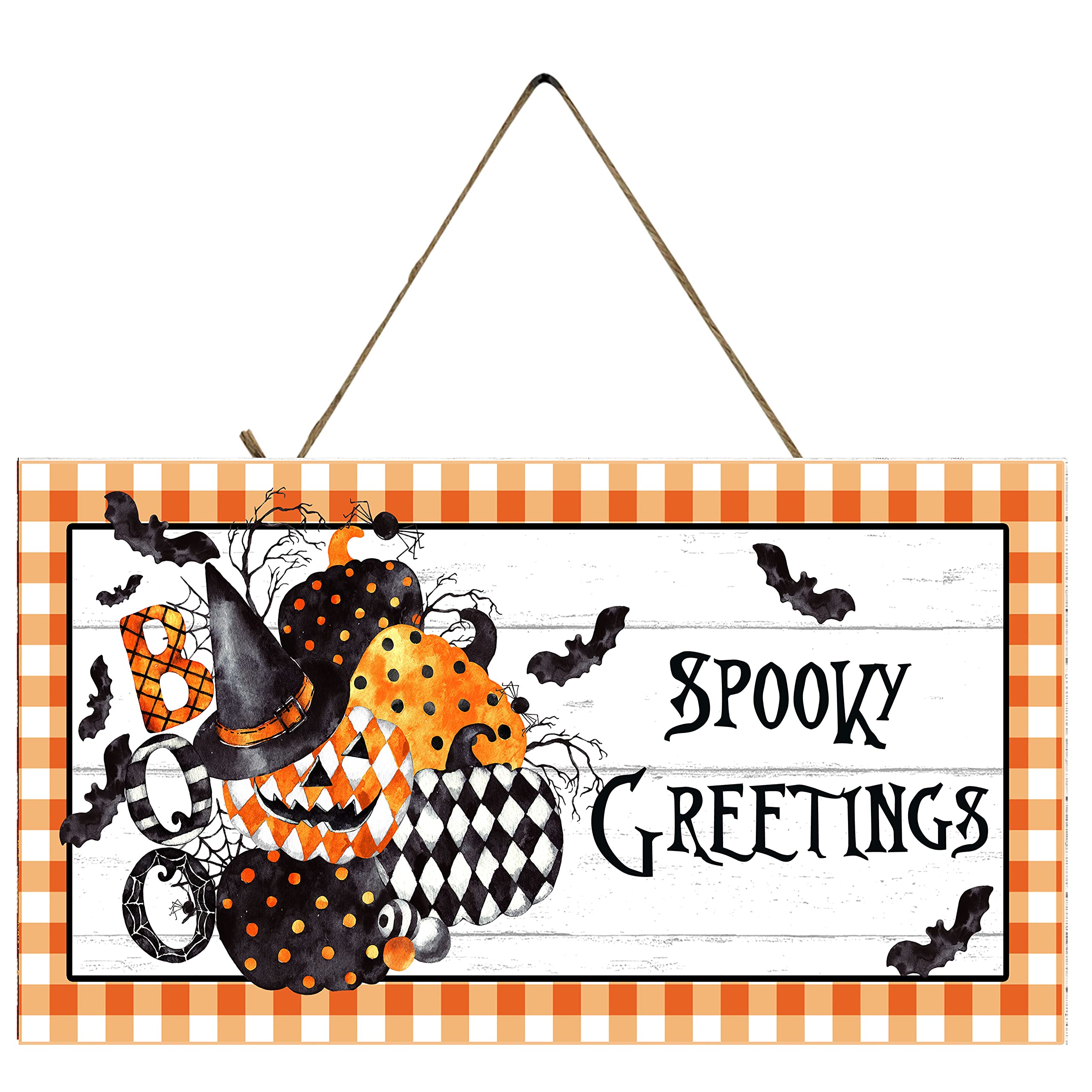 Twisted R Design Halloween Wood Sign - Spooky Greetings Wall Decor for Living Room, Kitchen, Home - Funny 10x5 Inch Wooden Art Accessory - Perfect for Halloween Party Decorations & Seasonal Home Décor