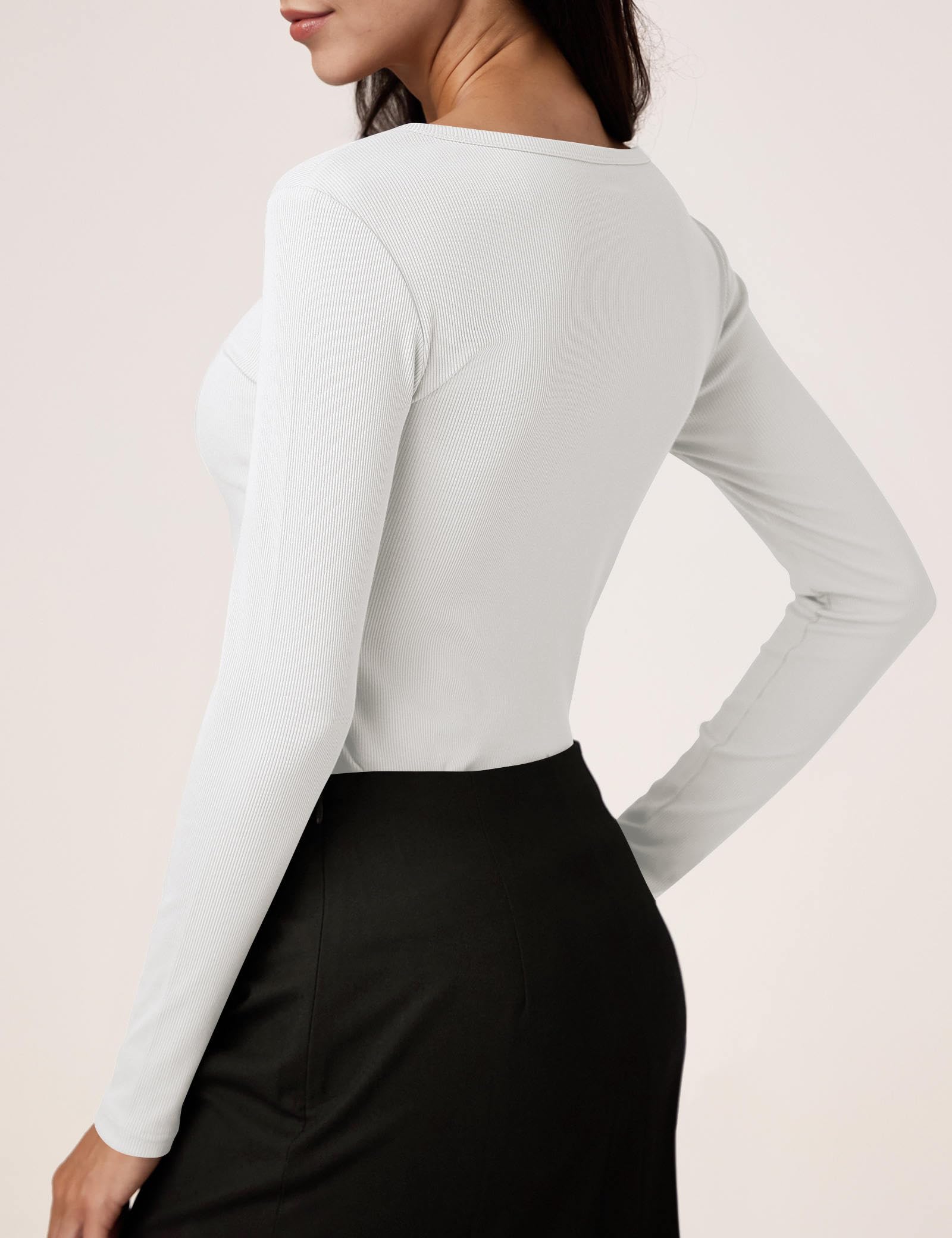 Amoretu Women's Slim Fit Long Sleeve Henley Shirt - Ribbed Knit Crew Neck Button Down Top for Casual Wear, Office & Date Night Outfits