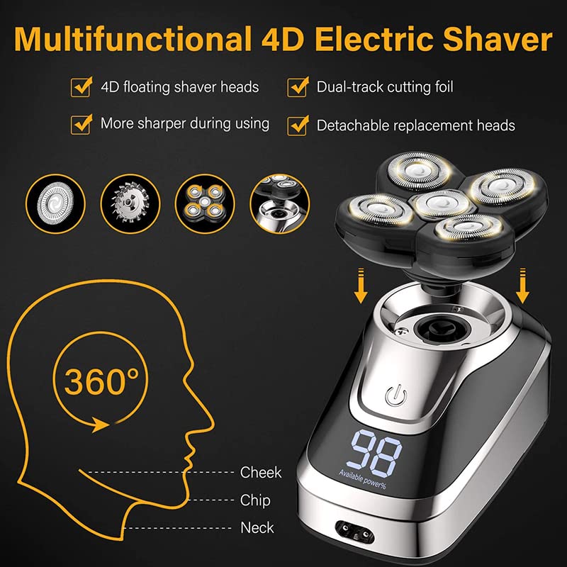 5-in-1 Electric Head Shaver for Bald Men - Rechargeable Waterproof Hair Trimmer & Beard Razor with Digital Display - Perfect for Travel, Gym & Daily Grooming