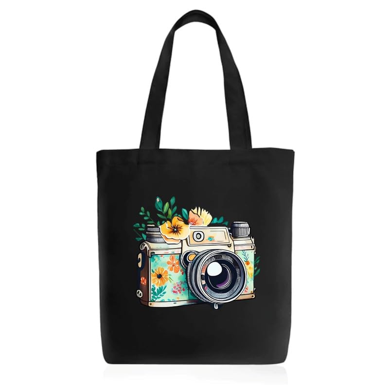 Organic Cotton Canvas Printed Women's Tote Bag - White/Black Vertical Design | 300 GSM Heavy Duty Fabric | Eco-Friendly Reusable Shopping & Grocery Bag | Perfect for Work, Beach, Travel & Daily Use