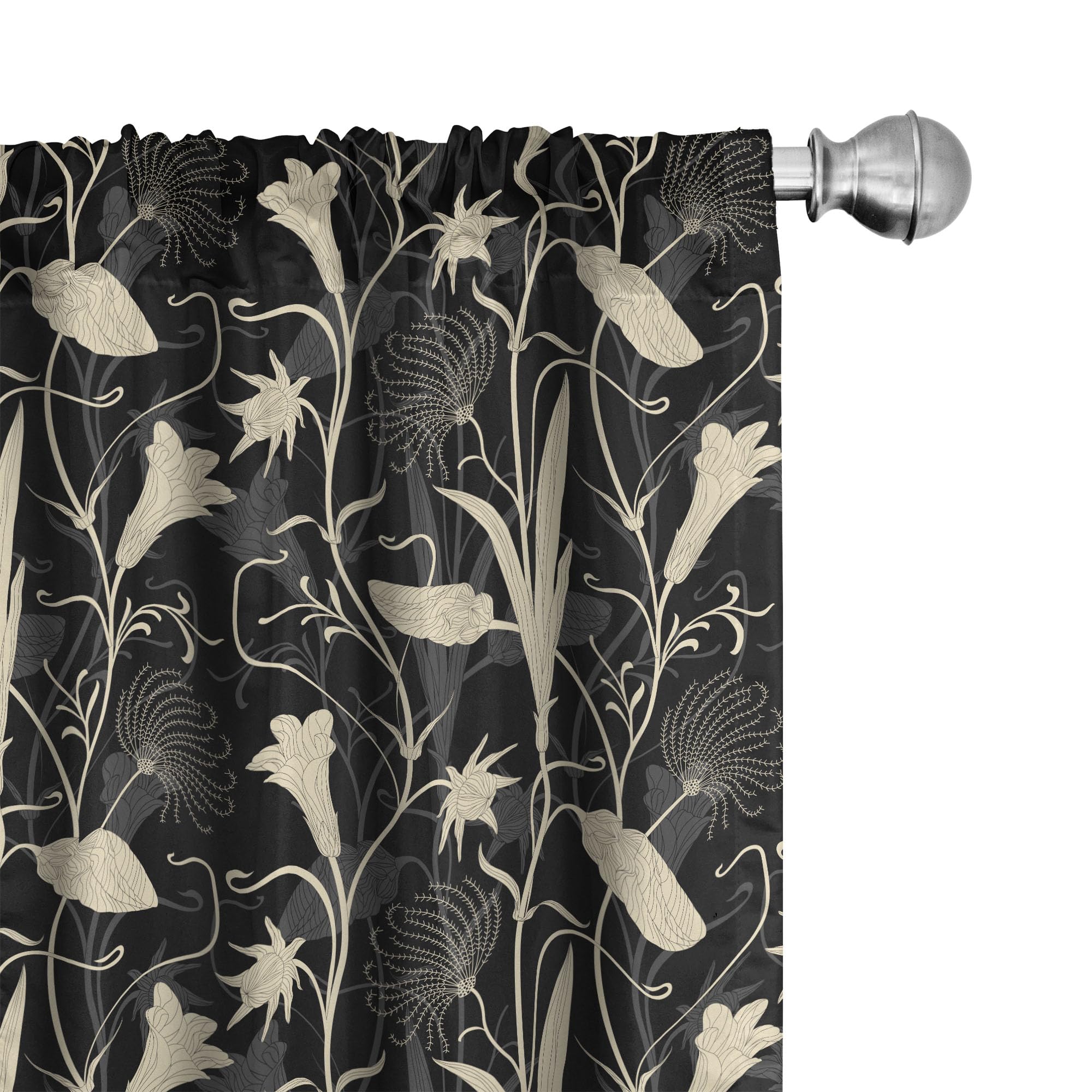 Ambesonne Art Nouveau Window Curtains - Black Ivory Floral Leaf Design, Lightweight 2-Panel Set with Rod Pocket (28