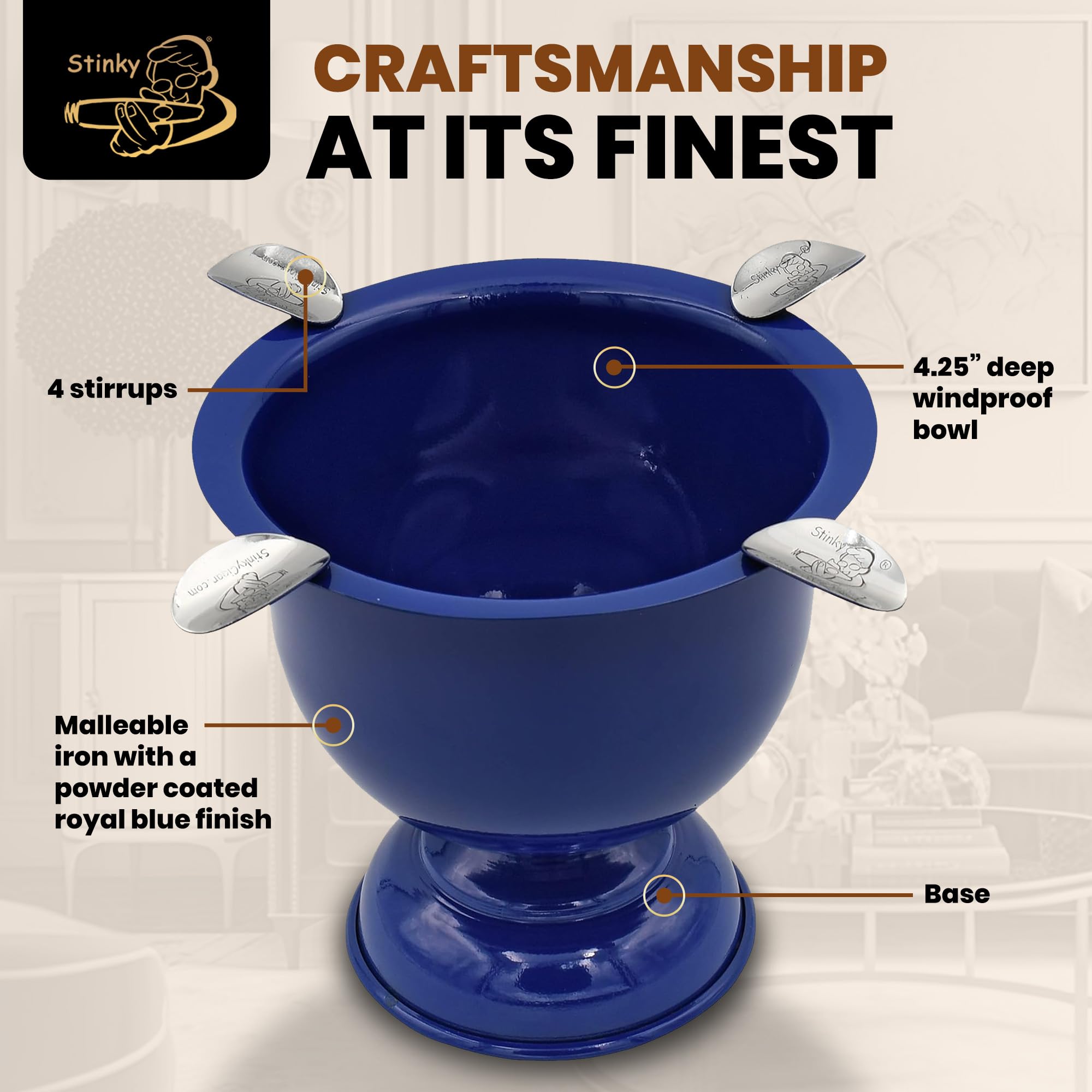 Premium Windproof Cigar Ashtray with 4 Stirrups – 4.25