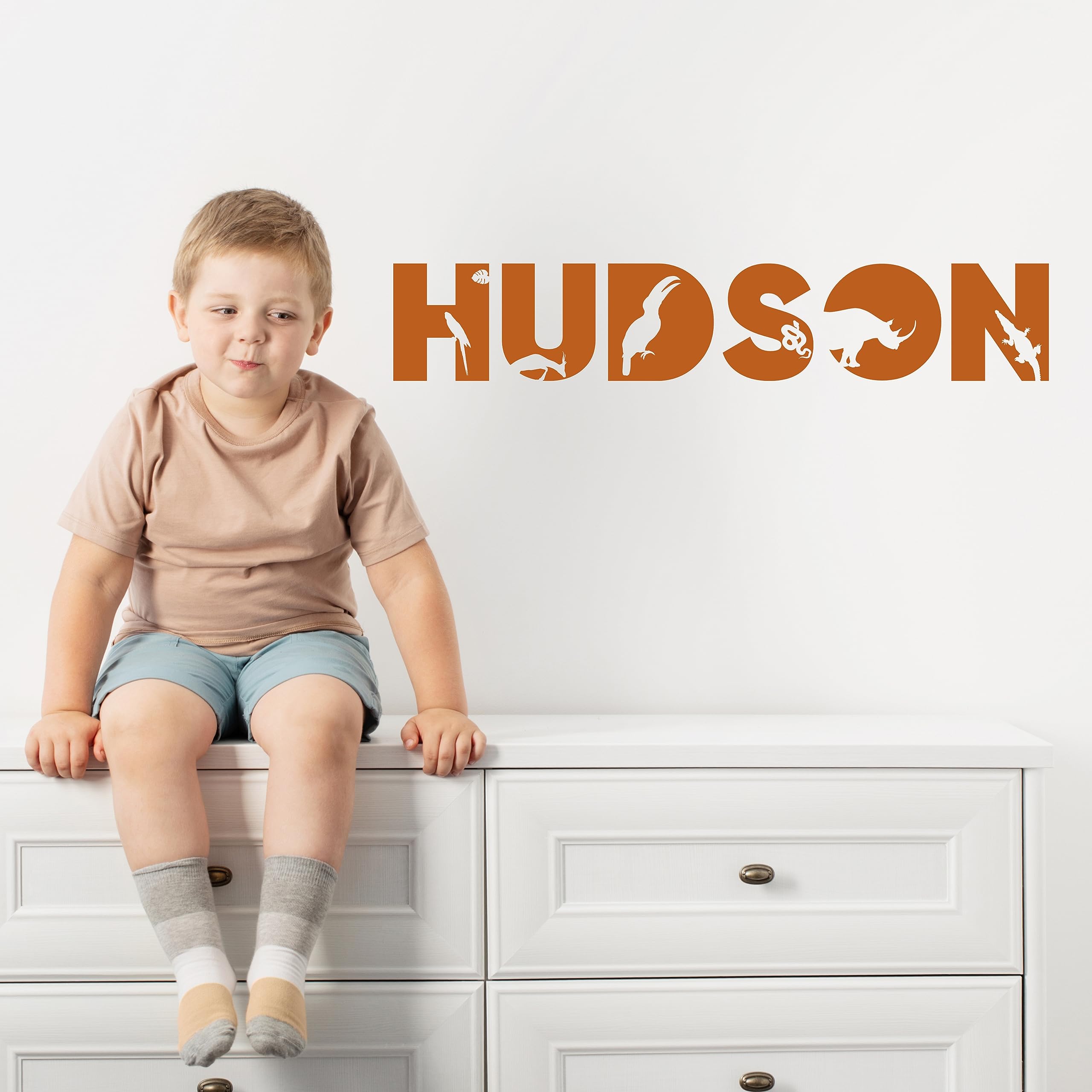 Custom Wall Name Decals - Safari & Jungle Animal Nursery Room Decor for Boys & Girls - Perfect for Kids Bedroom, Playroom & Nursery Wall Decorations