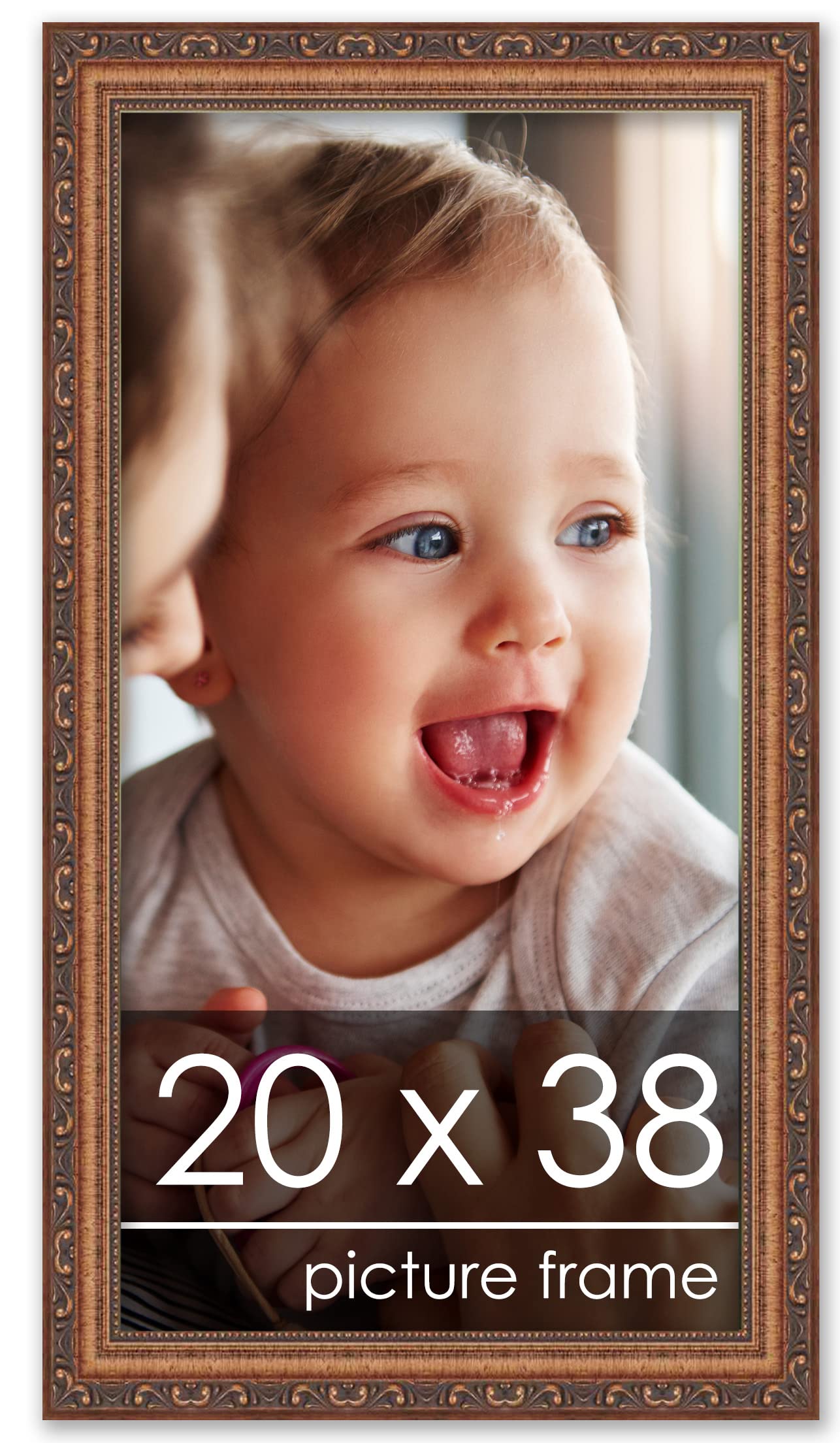 Vintage Gold Wood Picture Frame 20x38 - UV Protective Acrylic, Foam Backing & Hanging Kit Included - Perfect for Posters, Art Prints, and Home Decor Display