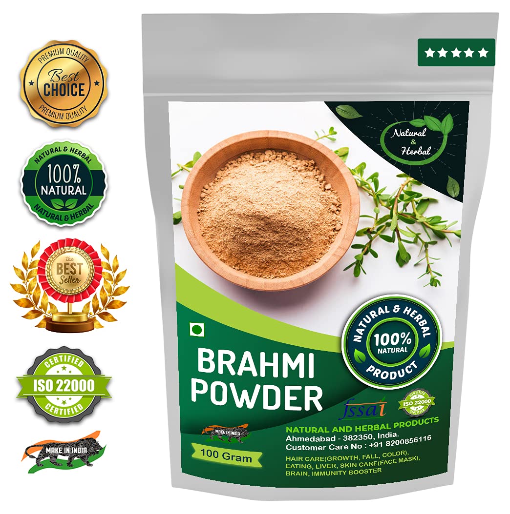 Organic Brahmi Powder for Hair Growth & Strength - Pure Herbal Waterhyssop Supplement for Hair Care, Skin & Brain Health - Natural Conditioner & Wash for Adults & Kids (100g) - Promotes Healthy Scalp & Shiny Hair for Daily Haircare Routine