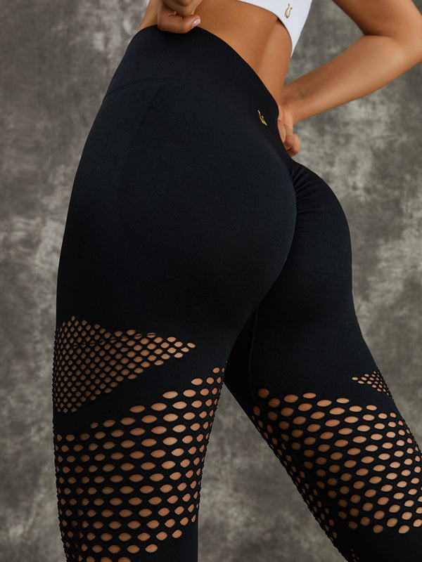 ZASUWA Women's Hollow Out Fishnet Scrunch Bum Tracksuit - Sexy Twist Design for Gym, Workout & Casual Wear