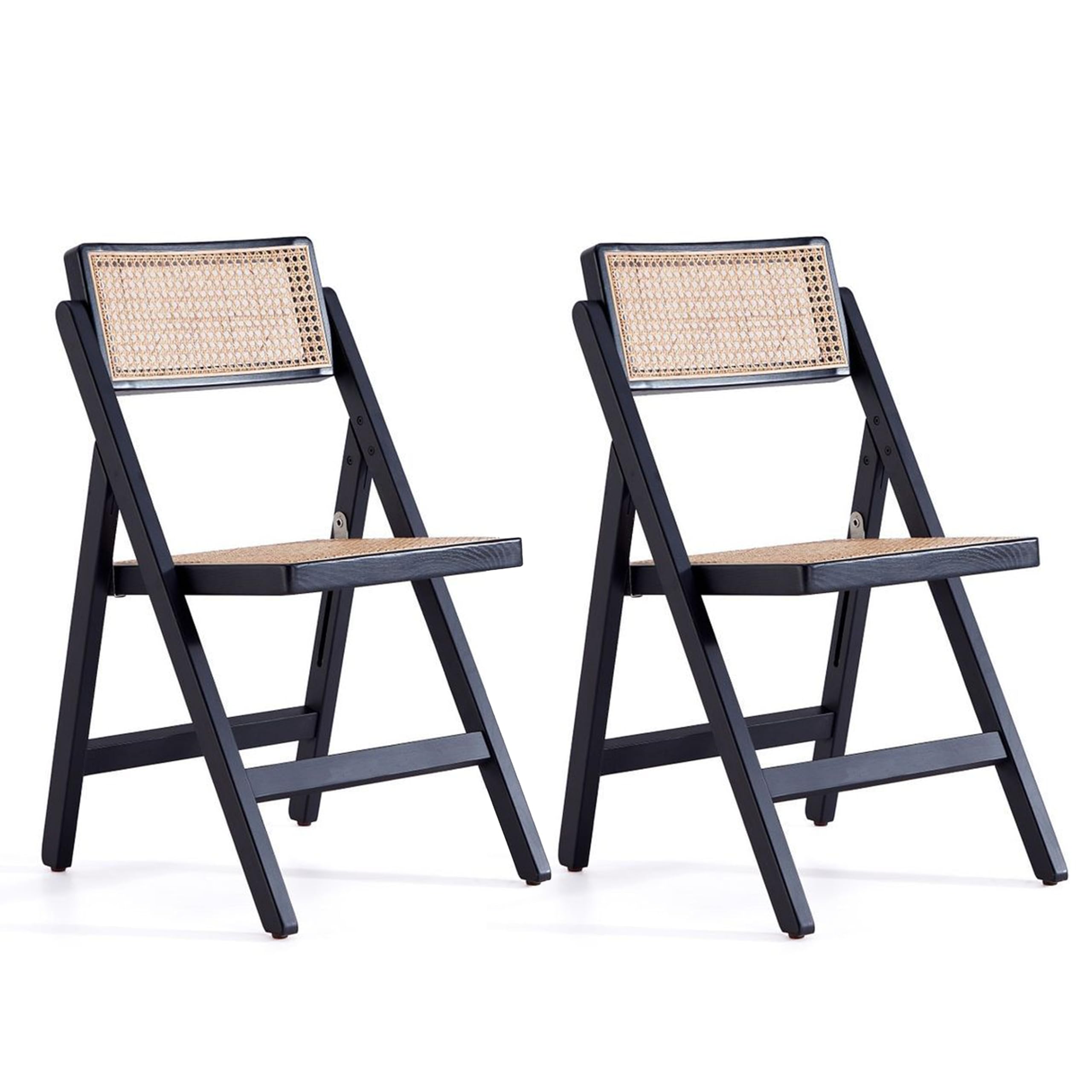 Manhattan Comfort Pullman Folding Rattan Wicker Cane Side Outdoor Dining Chair - Set of 2 in Black/Natural - Perfect for Dining Room, Patio, Restaurant, Bistro, Cafe and Pub - Ideal for Small Spaces, Outdoor Entertaining & Compact Seating Solutions