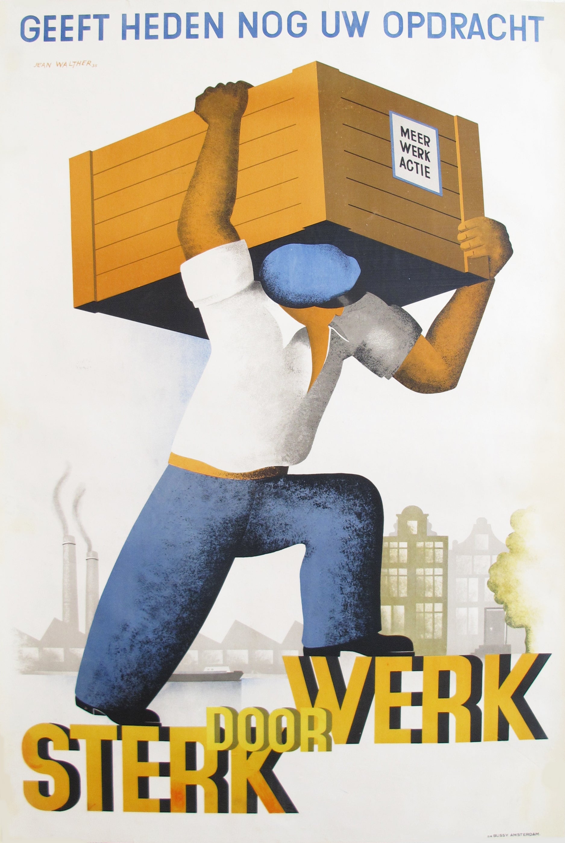 1936 Original Dutch Art Deco Poster - Sterk Door Werk - Vintage Wall Art for Home & Office Decor