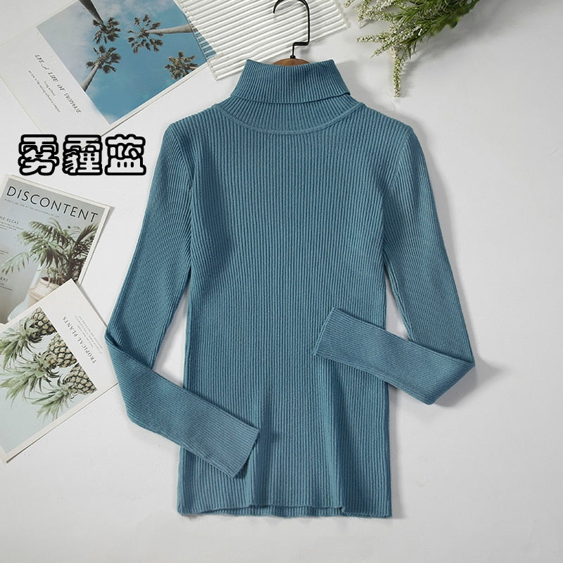 Women's Slim Fit Ribbed Knit Turtleneck Sweater - Soft Warm Pullover for Autumn & Winter - Perfect for Office, Casual Wear & Layering