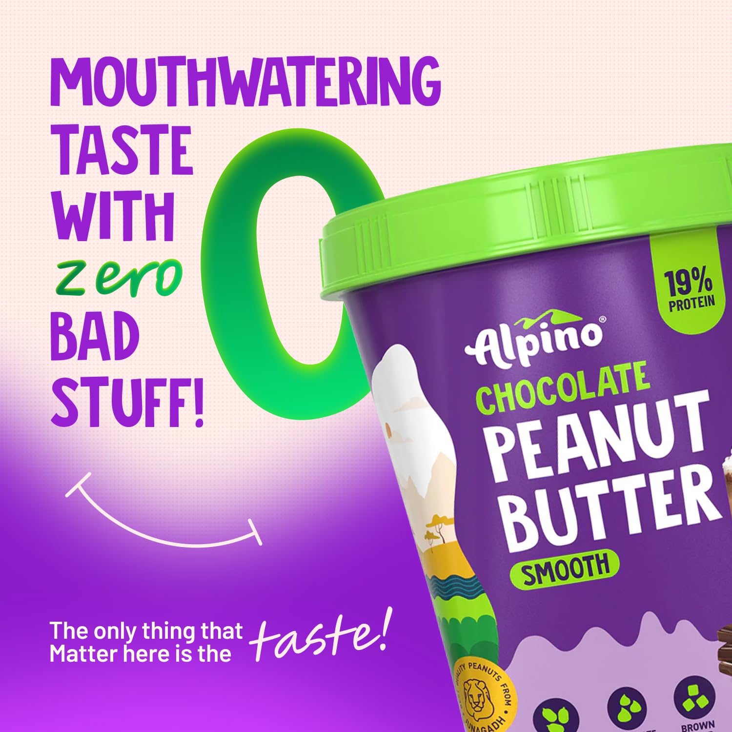 ALPINO Chocolate Peanut Butter Smooth - High Protein 19% | Vegan Plant-Based Spread with Roasted Peanuts, Chocolate Paste & Natural Sweeteners | Creamy Nut Butter for Smoothies, Toast & Baking (14.1 oz)