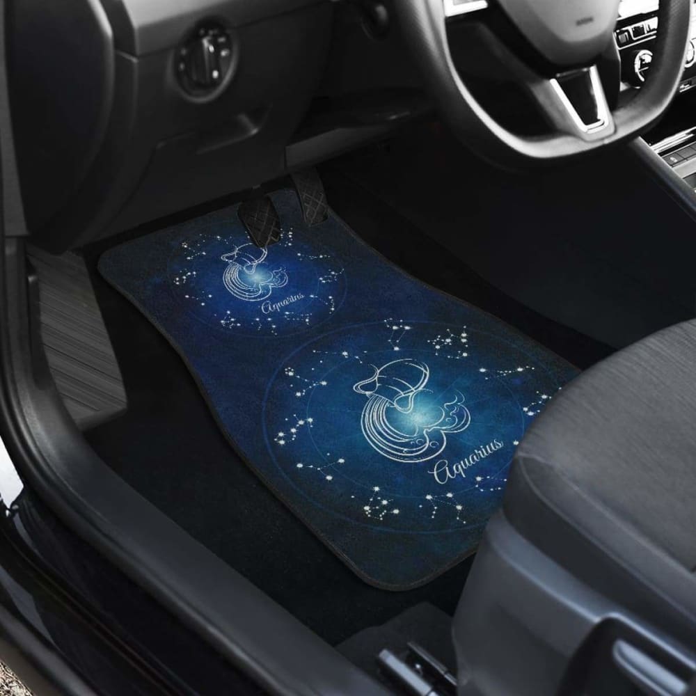 Premium Aquarius Zodiac Sign Car Floor Mats - Custom Astrological Car Accessories for Water Bearer - Perfect Gift for Car Enthusiasts & Zodiac Lovers - Ideal for Daily Commute, Road Trips & Protecting Vehicle Interior