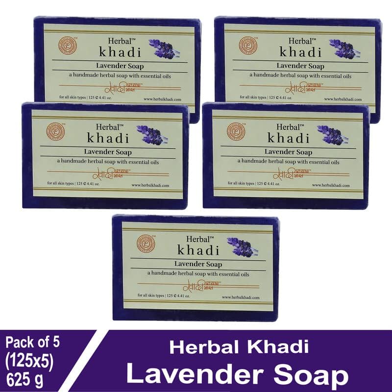 **Organic Khadi Lavender Body Wash & Ayurvedic Handmade Soap – Cold-Pressed, Vegan, Cruelty-Free for Silky Smooth Skin – Luxury Natural Soap for Men & Women (Pack of 5) – Perfect for Relaxing Baths & Spa Days**