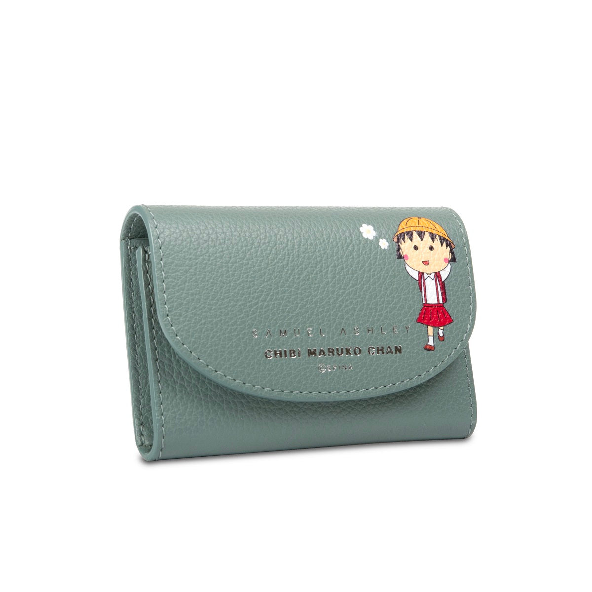 Samuel Ashley x Chibi Maruko Chan Genuine Leather Mini Wallet for Women - Cute Anime Character Design Slim Card Holder for Everyday Use, Travel & Gift Giving