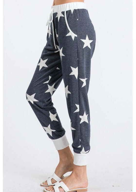 Just Too Cute Star Print Joggers - Women's Comfortable Lounge Pants for Yoga, Sleep & Casual Wear