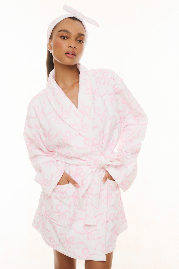 Soft Indie Cotton Bath Robe with Pink Bonnet - Cozy Women's Loungewear for Spa, Bath & Relaxation at Home